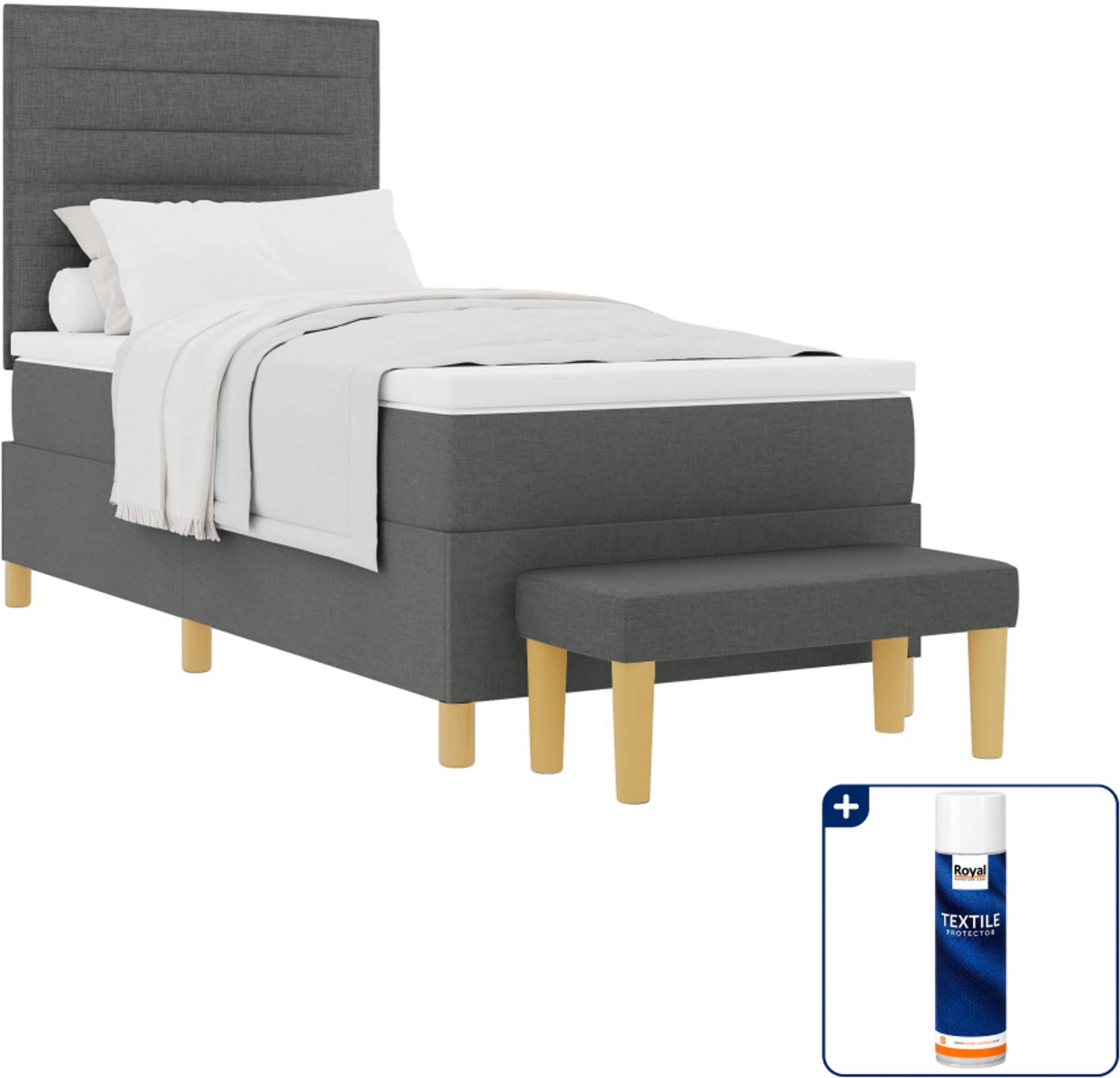 vidaXL boxspring met matras en bank - 90 x 200 cm - donkergrijs - Inclusief textielbeschermer 500 ml