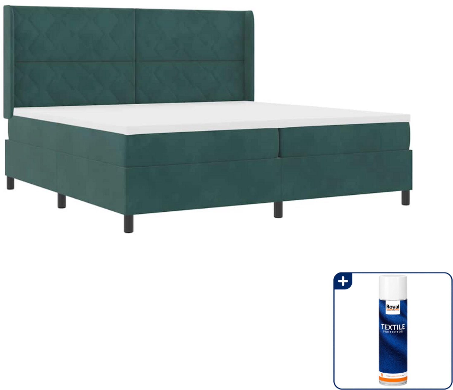 vidaXL boxspringbed - 200 x 200 cm - fluweel - donkergroen - Inclusief textielbeschermer 500 ml
