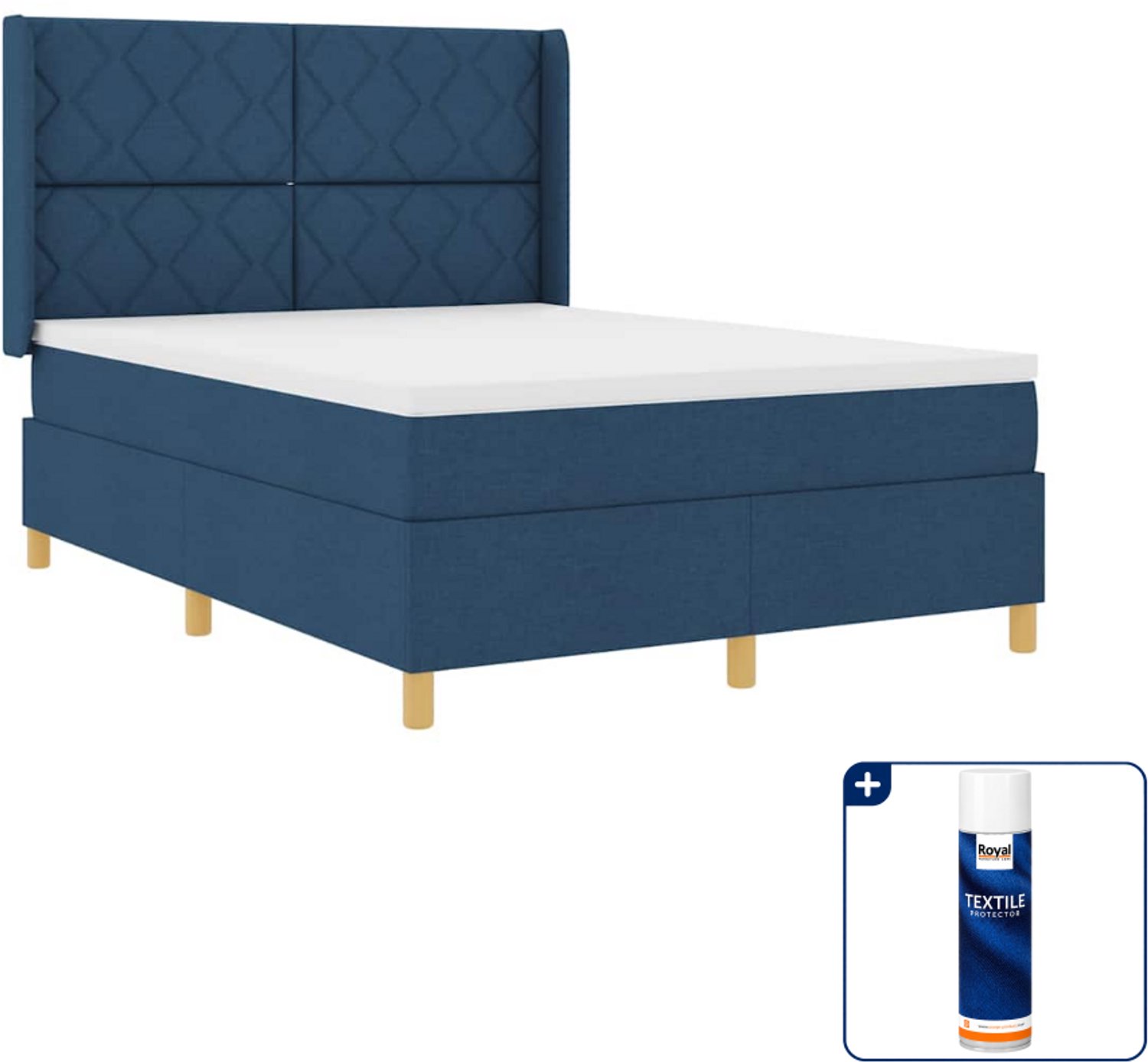 vidaXL boxspringbed Queensize - 160 x 200 cm - blauw - Inclusief textielbeschermer 500 ml