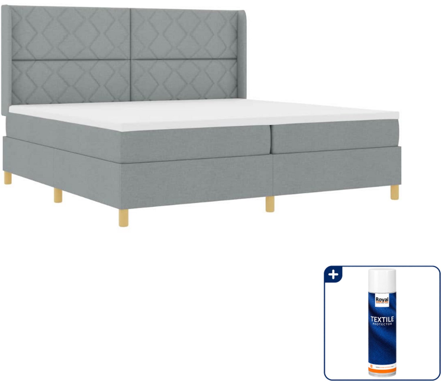 vidaXL Boxspringbed Super kingsize - 200 x 200 cm - stof - lichtgrijs - Inclusief textielbeschermer 500 ml