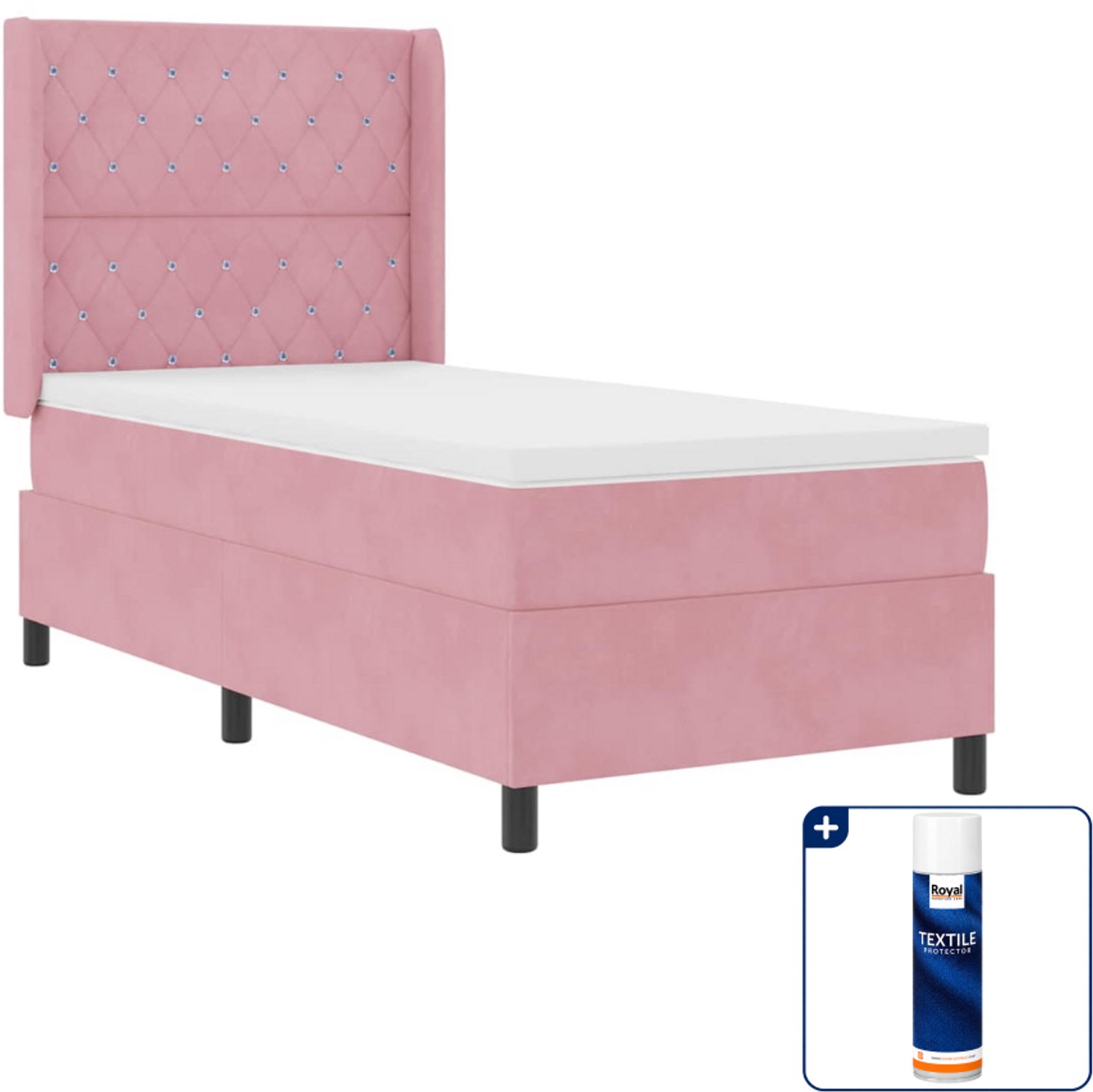 vidaXL Boxspringbed met matras met LED - 100 x 200 cm - roze - Inclusief textielbeschermer 500 ml