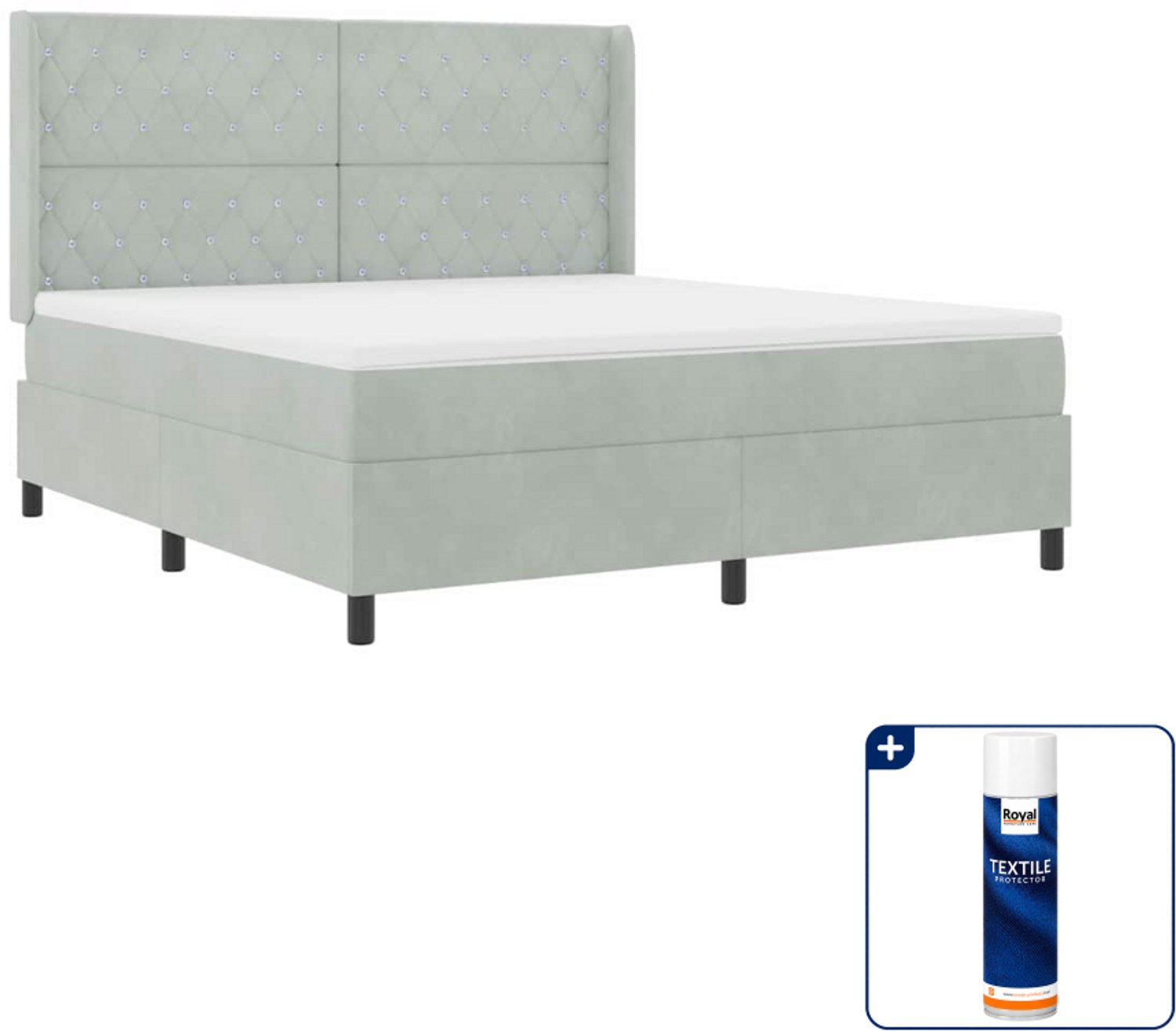 vidaXL Boxspringbed Kingsize - 180 x 200 cm - fluweel - lichtgrijs - Inclusief textielbeschermer 500 ml