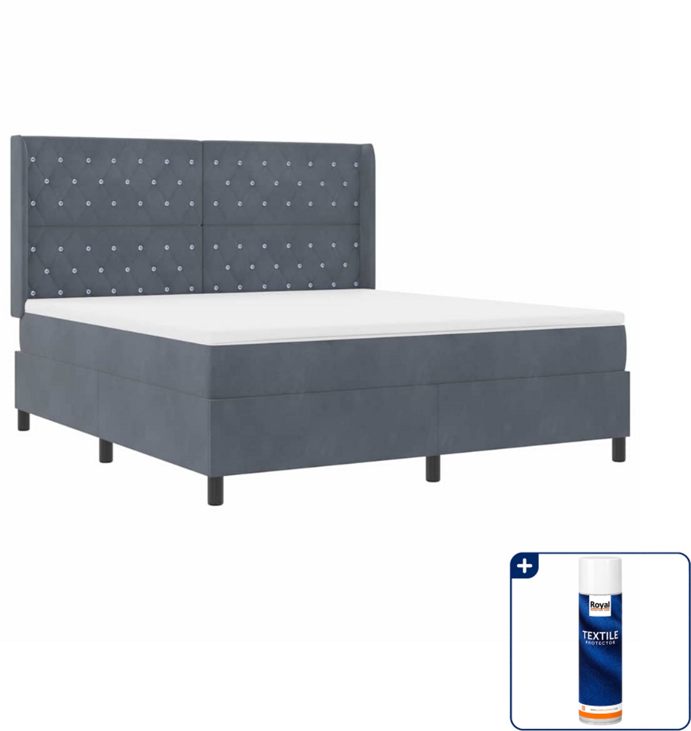 vidaXL Kingsize boxspringbed - 180 x 200 cm - fluweel - donkergrijs - Inclusief textielbeschermer 500 ml