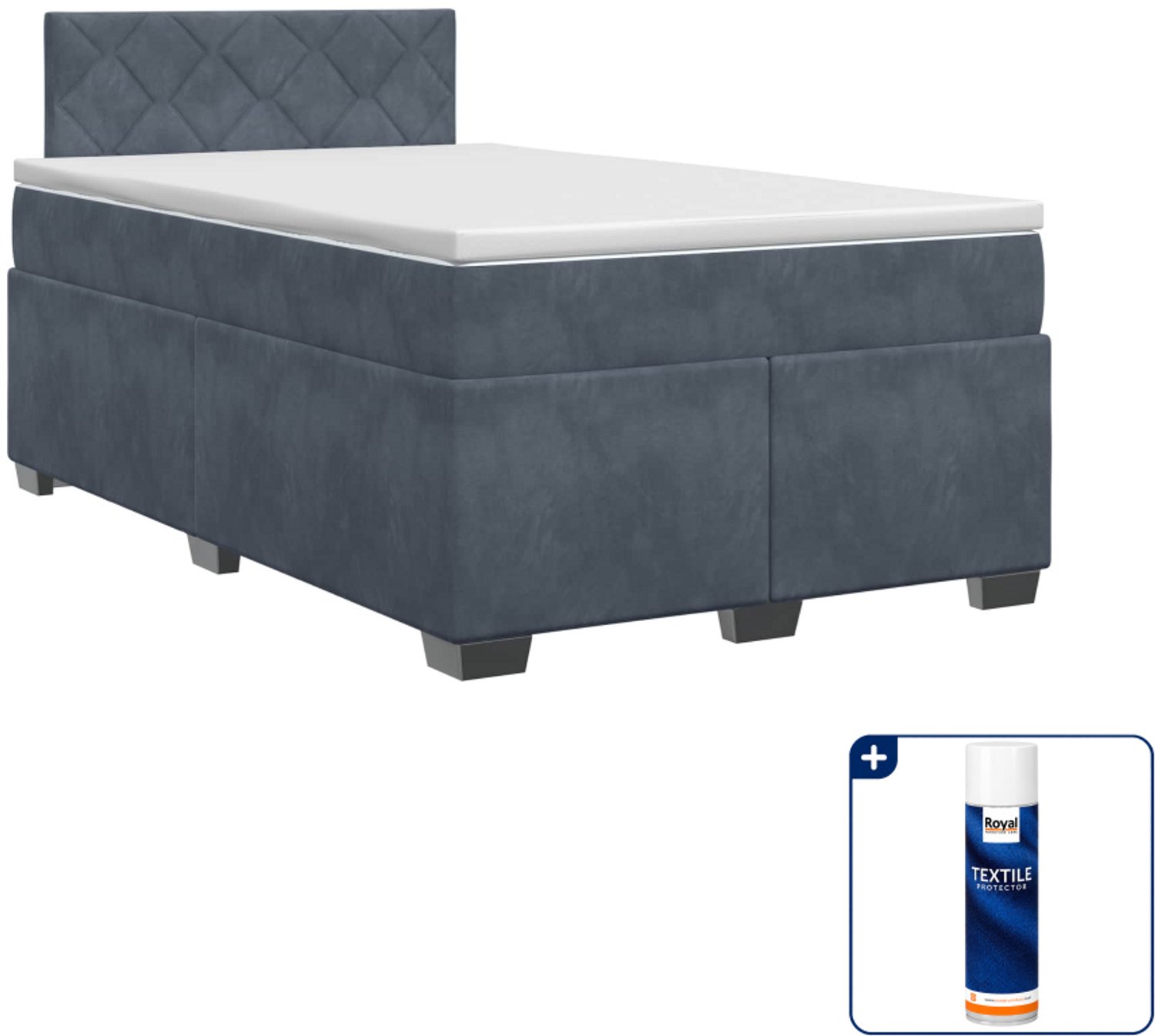 vidaXL boxspringbed - 120 x 200 cm - fluweel - donkergrijs - Inclusief textielbeschermer 500 ml Donker Grijn