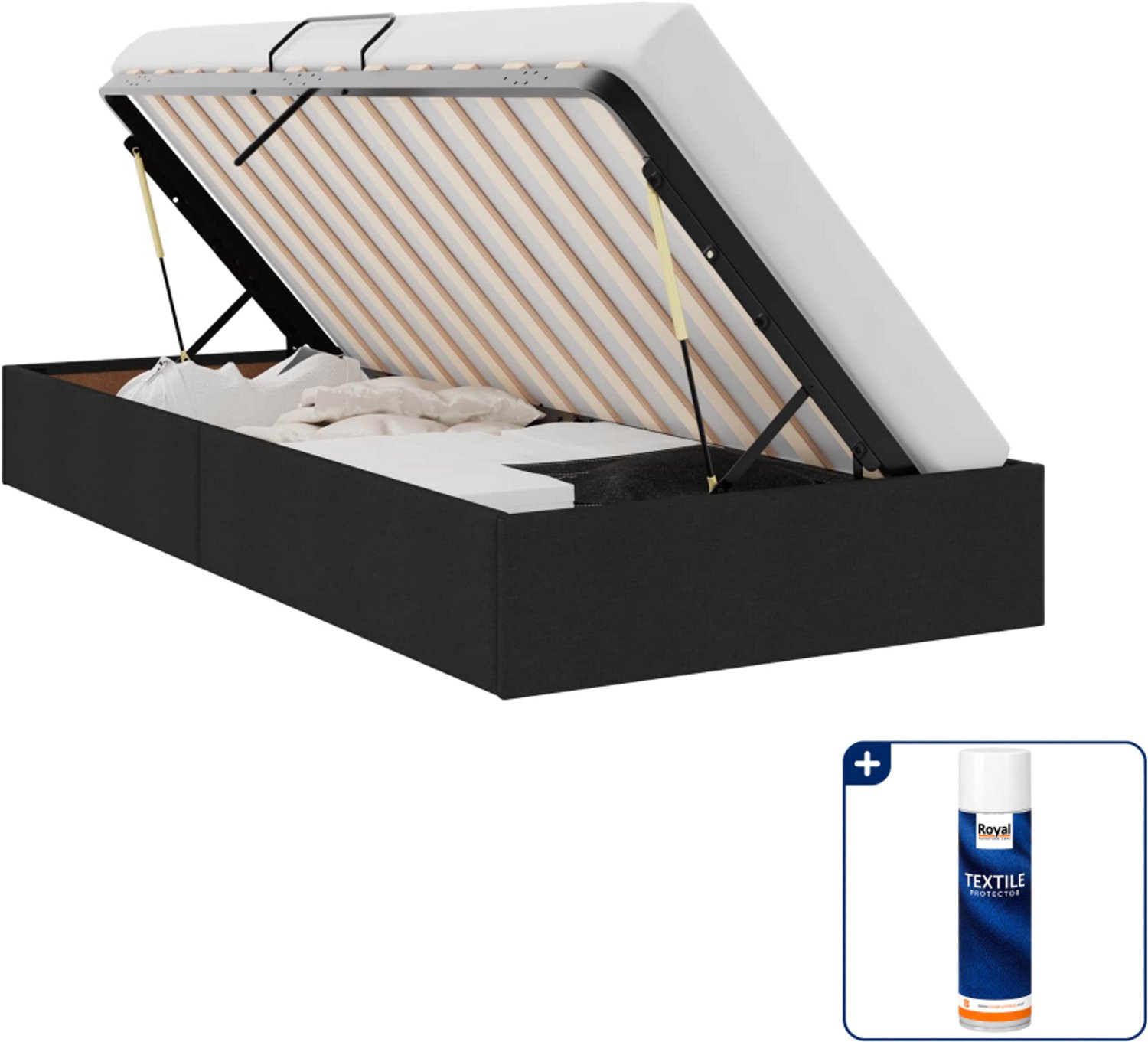 vidaXL ottoman bedframe - 90 x 200 cm - stof - zwart - Inclusief textielbeschermer 500 ml