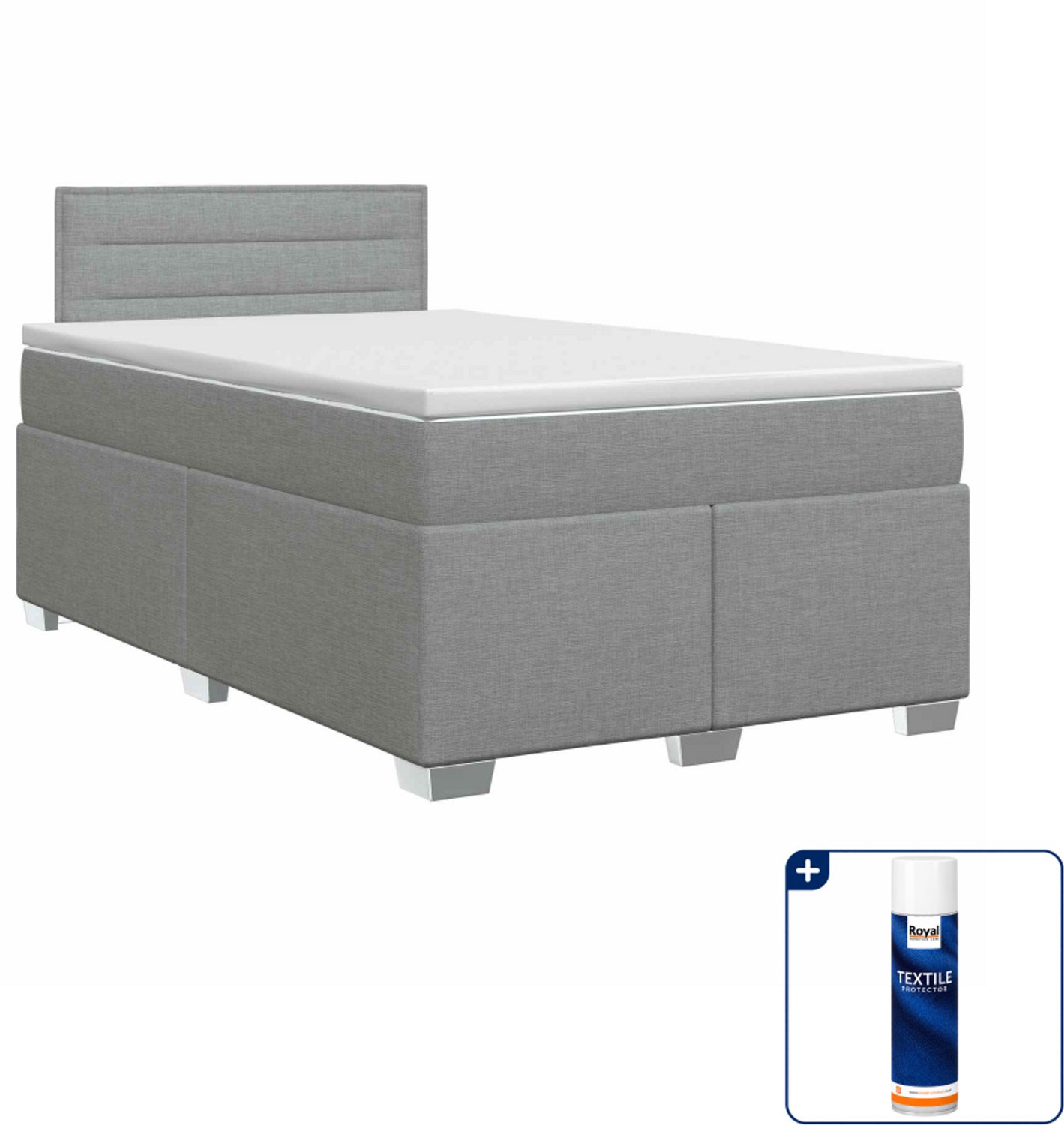 vidaXL Boxspringbed met matras - 120 x 200 cm - lichtgrijs - Inclusief textielbeschermer 500 ml