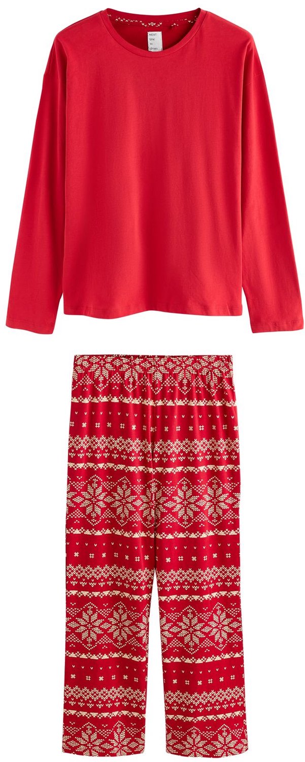 Next Dames - Petite pyjama met lange mouwen - Petite - Rood Red Fairisle