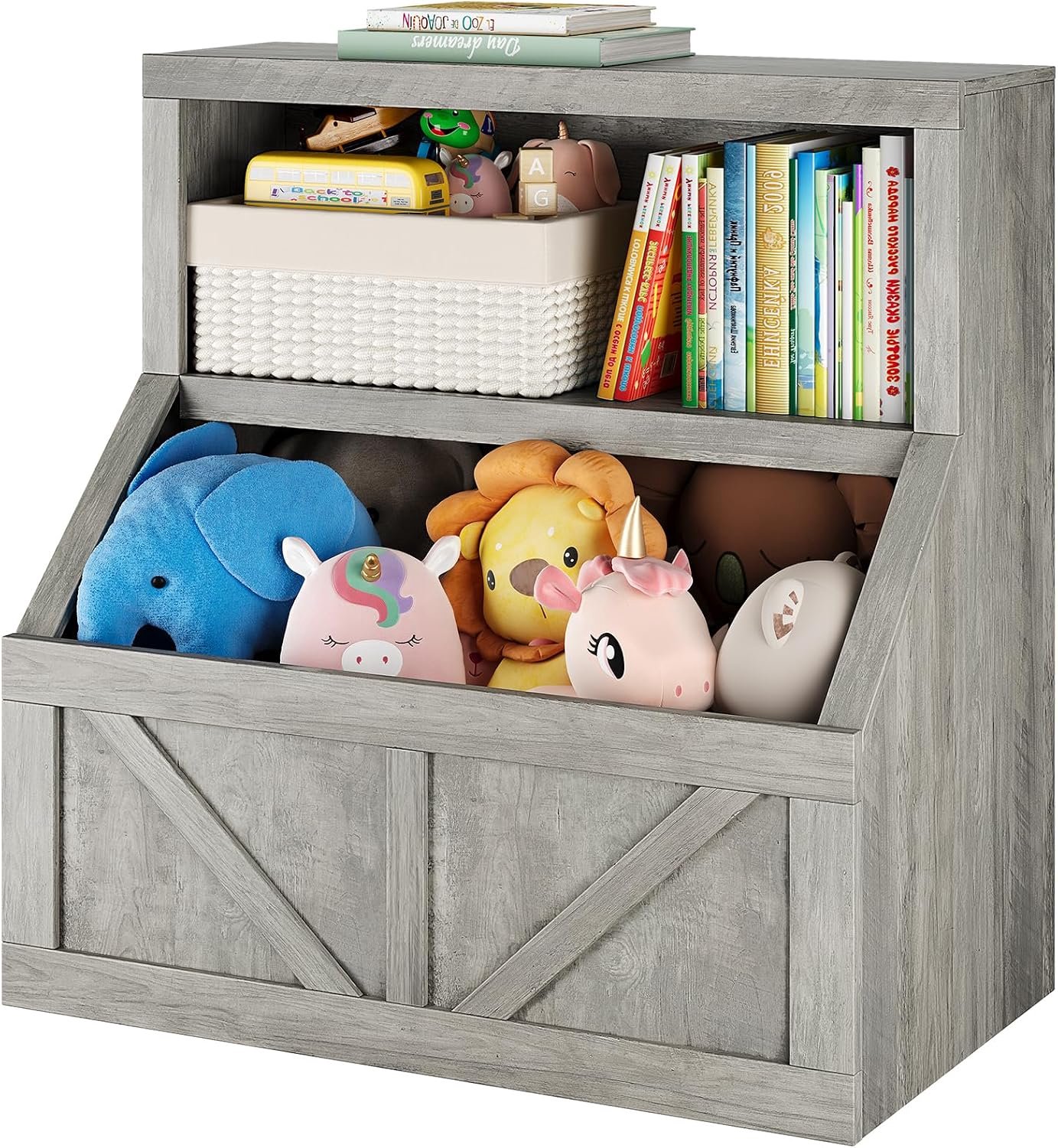 HOERFURIY Kinder opbergrek grijs 80x42x81cm, van MDF en spaanplaat voor boeken en speelgoed