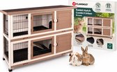 Flamingo Konijnenhok Combi 2 – Bruin – 4 Deuren – 2 Aparte Hokken Mogelijk