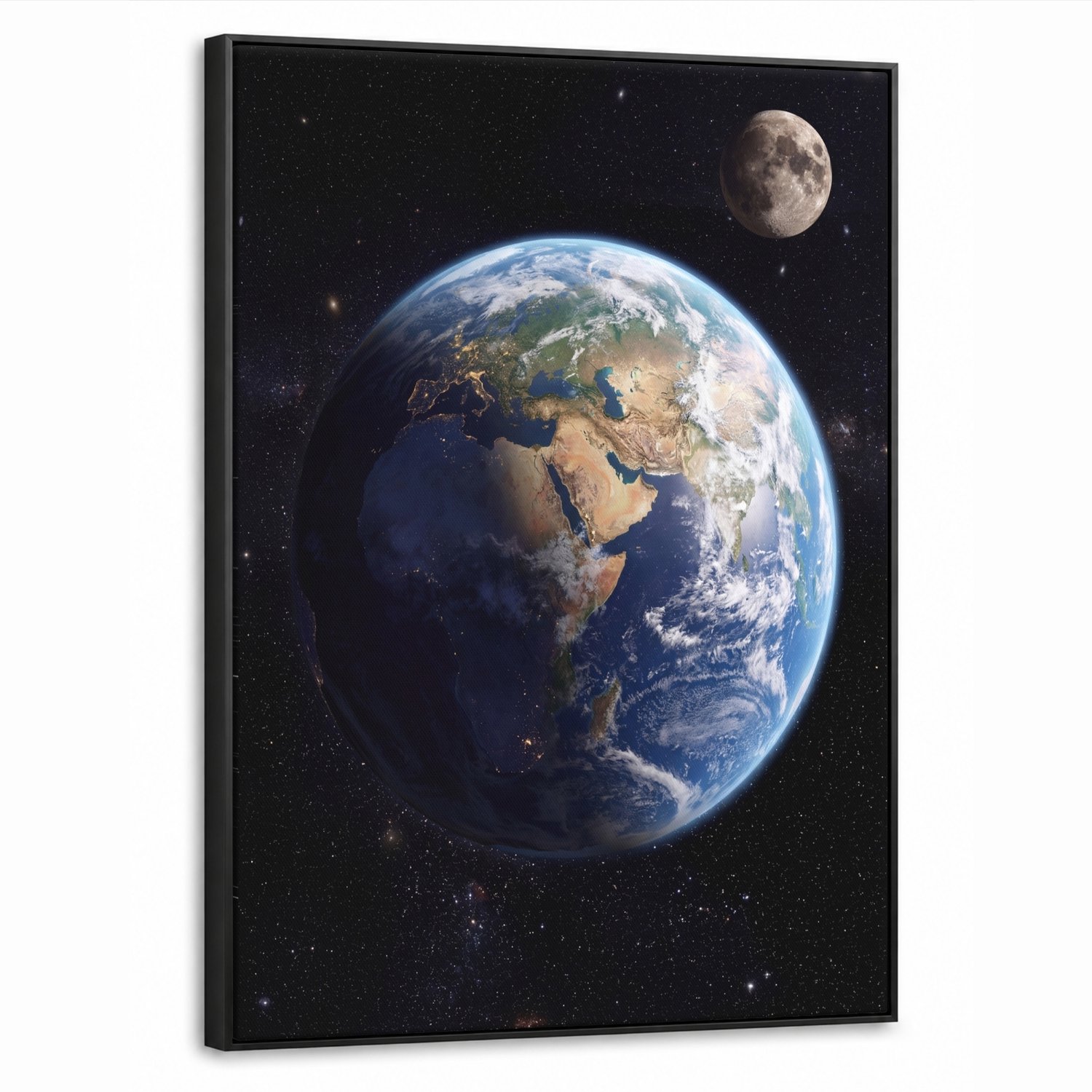 Canvas Schilderij met Baklijst 70x100cm - Aarde - Ruimte - Blauw - Groen - Muurdecoratie woonkamer - Slaapkamer decoratie - Kamer accessoires - Schilderijen op canvas met lijst