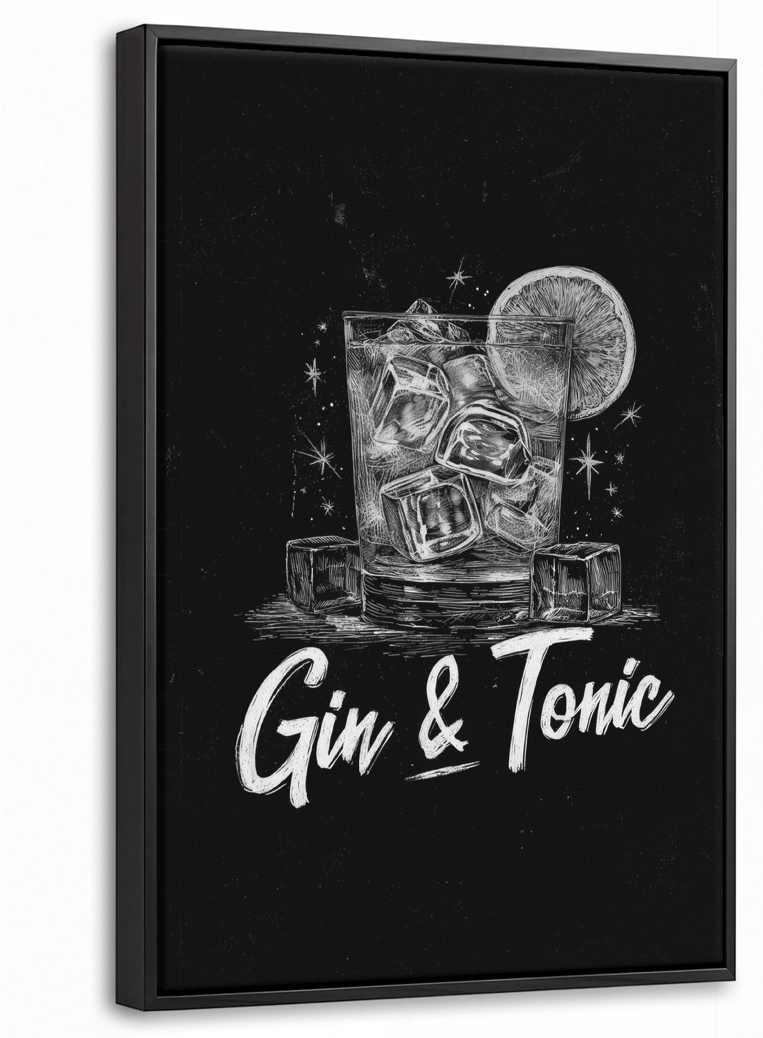 Canvas Schilderij met Baklijst 40x60cm - Gin en tonic - Glas - Limoen - Ijsblokjes - Muurdecoratie woonkamer - Slaapkamer decoratie - Kamer accessoires - Schilderijen op canvas met lijst