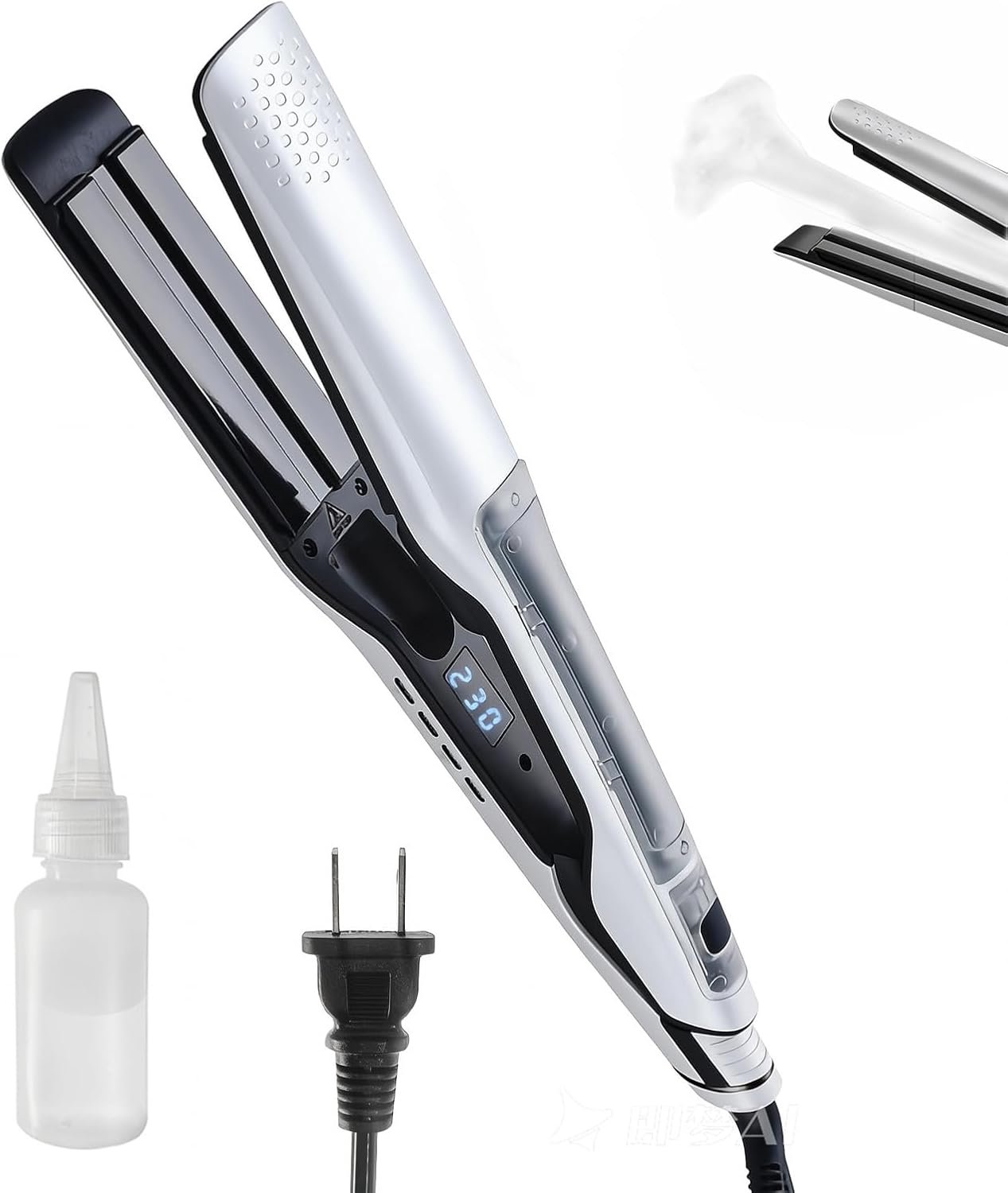 Haarstrekker - Krultang - Stijltang - 2-in-1 Stoom Haarstrekijzer - Wit - Digitale Temperatuurregeling - Vermogen 60-100 W - Minimaal 100 °C - Droog en Nat Haar - Voor Thuis en Salon