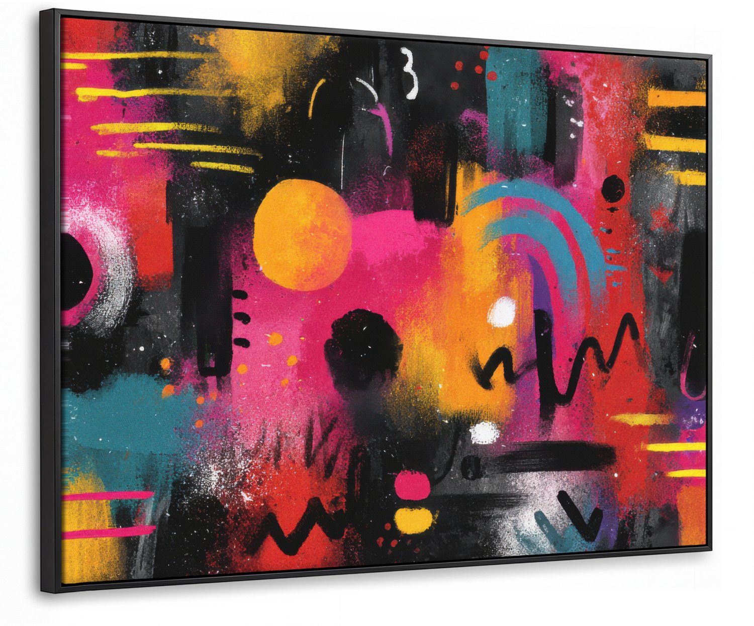 Canvas Schilderij met Baklijst 100x70cm - Kleurvlakken - Vormen - Kleurrijk - Abstract - Muurdecoratie woonkamer - Slaapkamer decoratie - Kamer accessoires - Schilderijen op canvas met lijst
