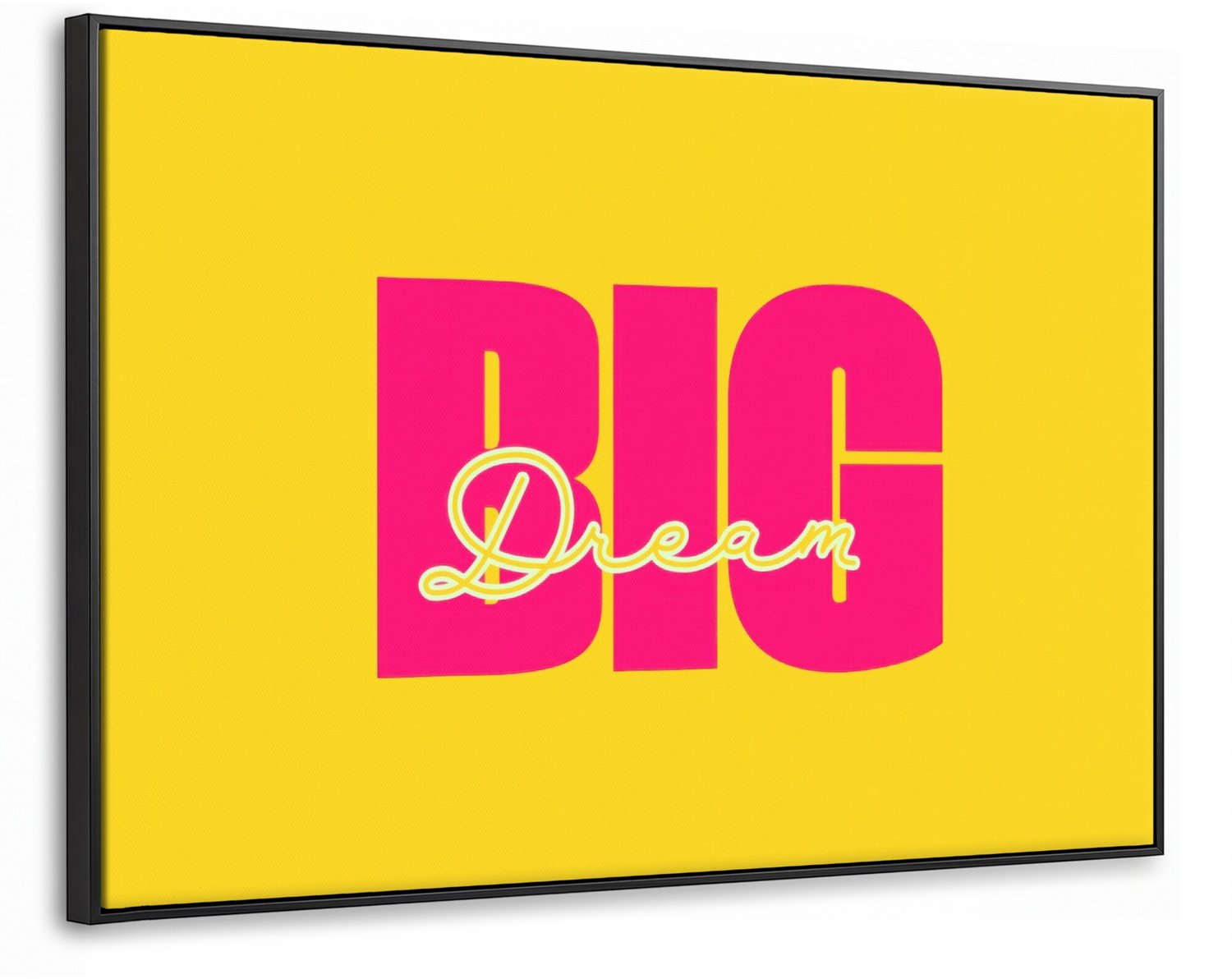 Canvas Schilderij met Baklijst XXL Canvas Schilderij met Baklijst 140x90cm - Dream big - Geel - Roze - Muurdecoratie woonkamer - Slaapkamer decoratie - Kamer accessoires - Schilderijen op canvas met lijst groot