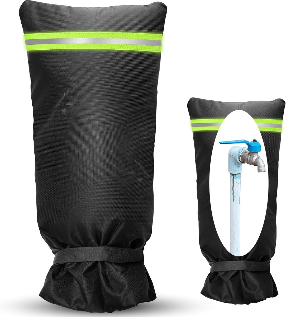 YAGXIG Kraanafdekking met reflecterende strips - Beschermhoes voor buiten - Antivriesafdekking voor kranen - Tuinkraanafdekking - Buitenkraan-/slangafdekking - Winterse antivries- en isolatiebescherming - 64 cm x 27 cm