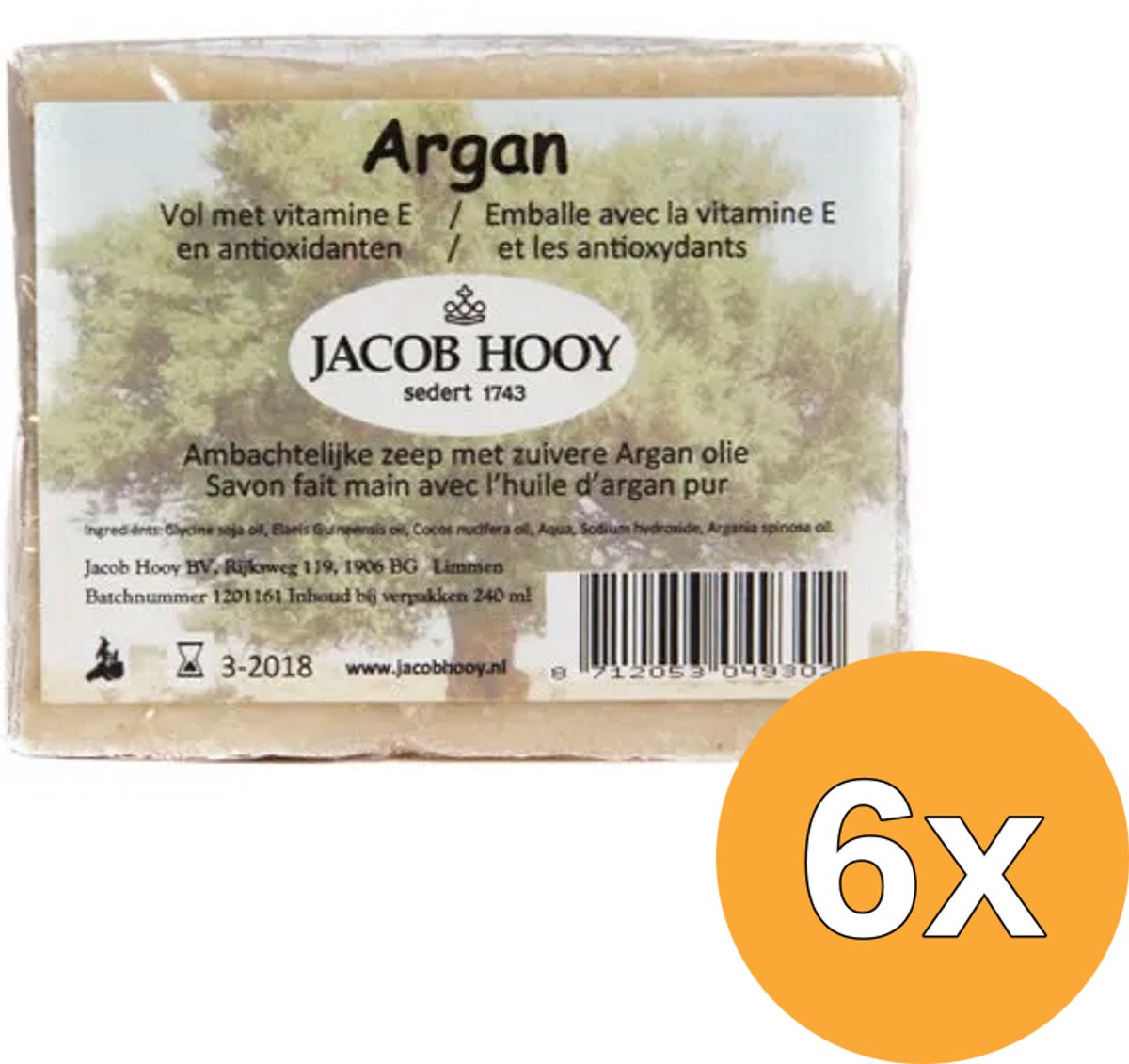 6x Jacob Hooy Argan Zeep Niet Vloeibaar (240 ml)