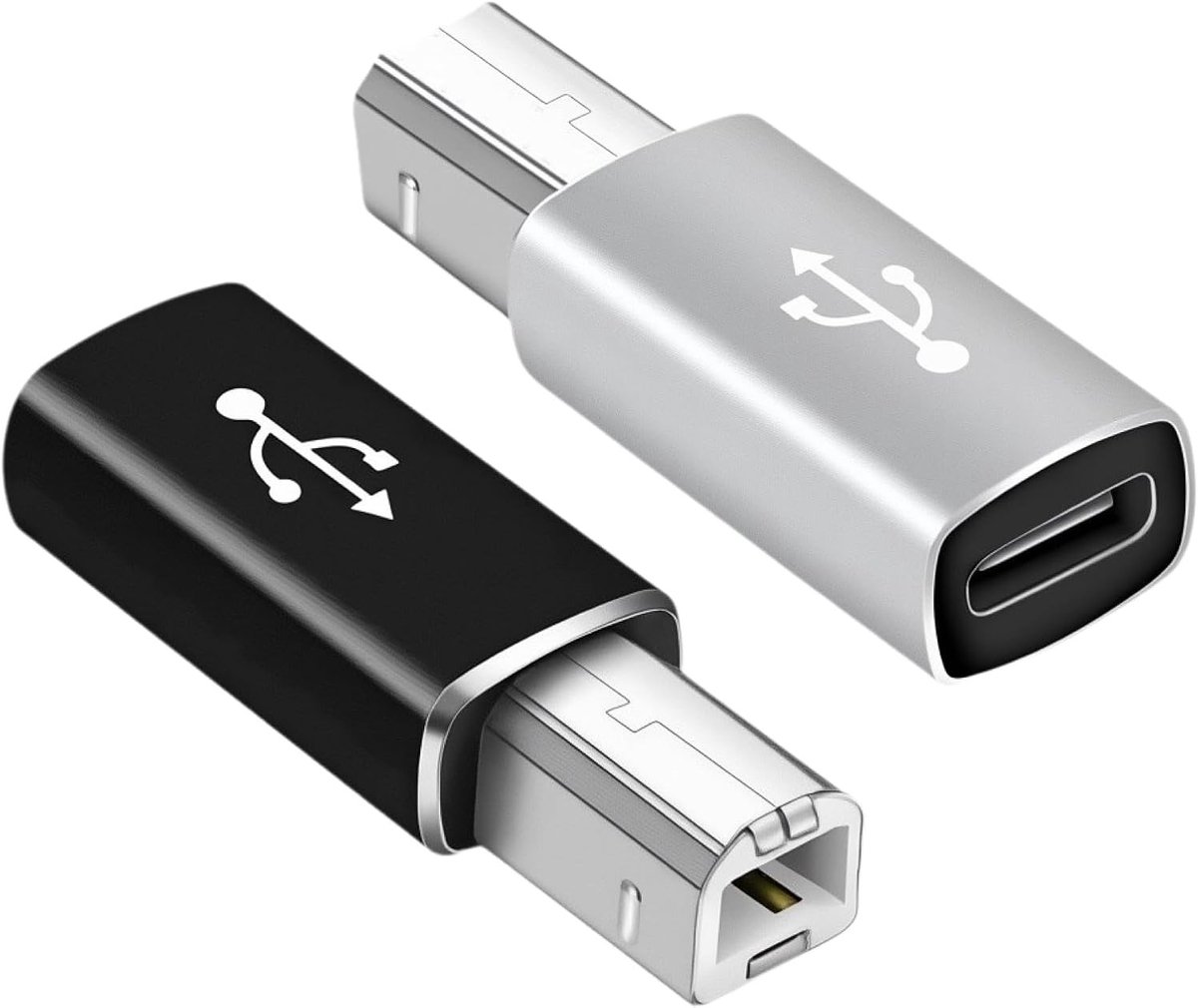 2 Stuks USB B naar USB-C Adapter voor Printer, MIDI en E-Piano, Converter voor Snelle Gegevensoverdracht tot 480 Mbit/s