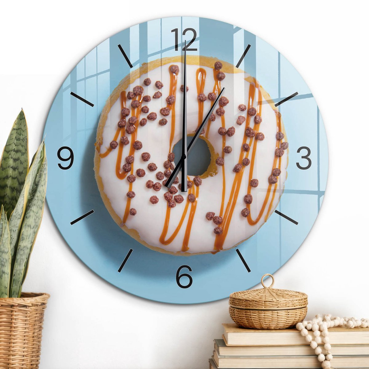 ArtPrintCave Wit Glazen Klok - Wandklok 60 cm - Muurklok Rond - Lekkere Donut Stille Wandklok - Kunst Wandklok Keuken - Zwarte Klokwijzers