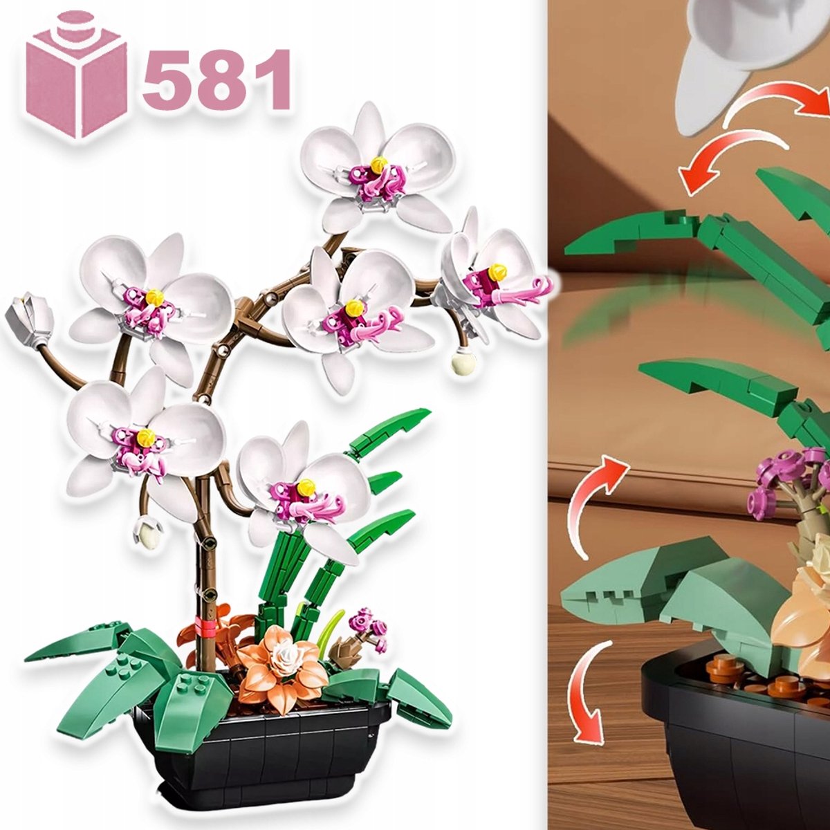 Orchideeën Bouwset Met Verstelbare Stengels Bloemen En Wortels - Veilig Niet-Giftig ABS Realistische Details Creatieve Decoratie - Voor Woonkamer, Slaapkamer, Kantoor En Studeerkamer - Wit