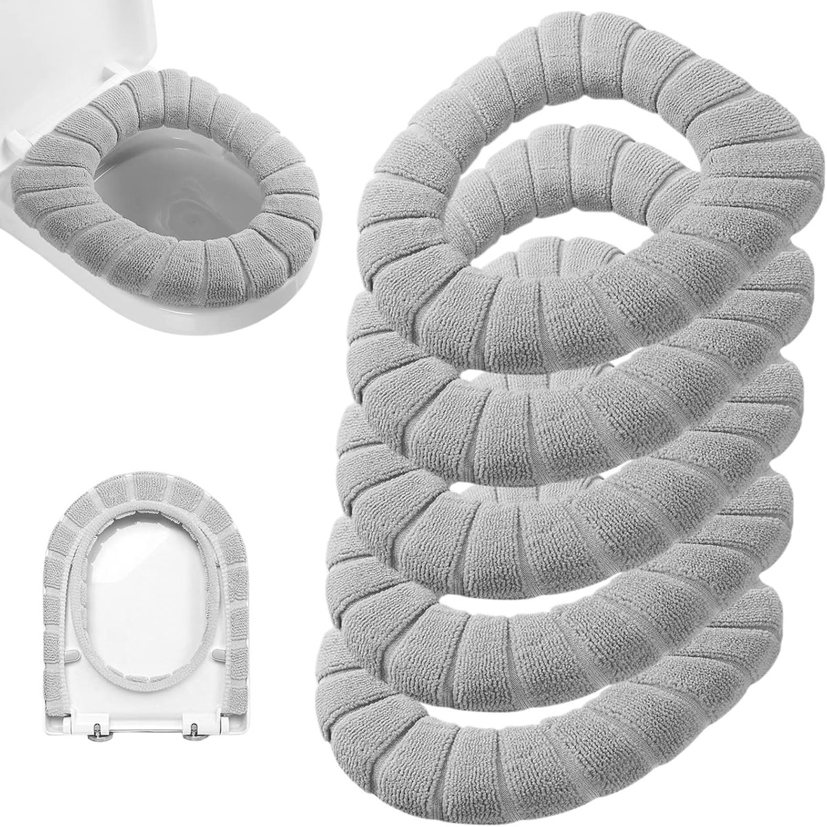 5-stuks toiletzetset - zachte toiletset voor de badkamer - warm, comfortabel en eenvoudig te installeren - reinigbaar en strekbaar - noodzakelijk in de winter - grijs