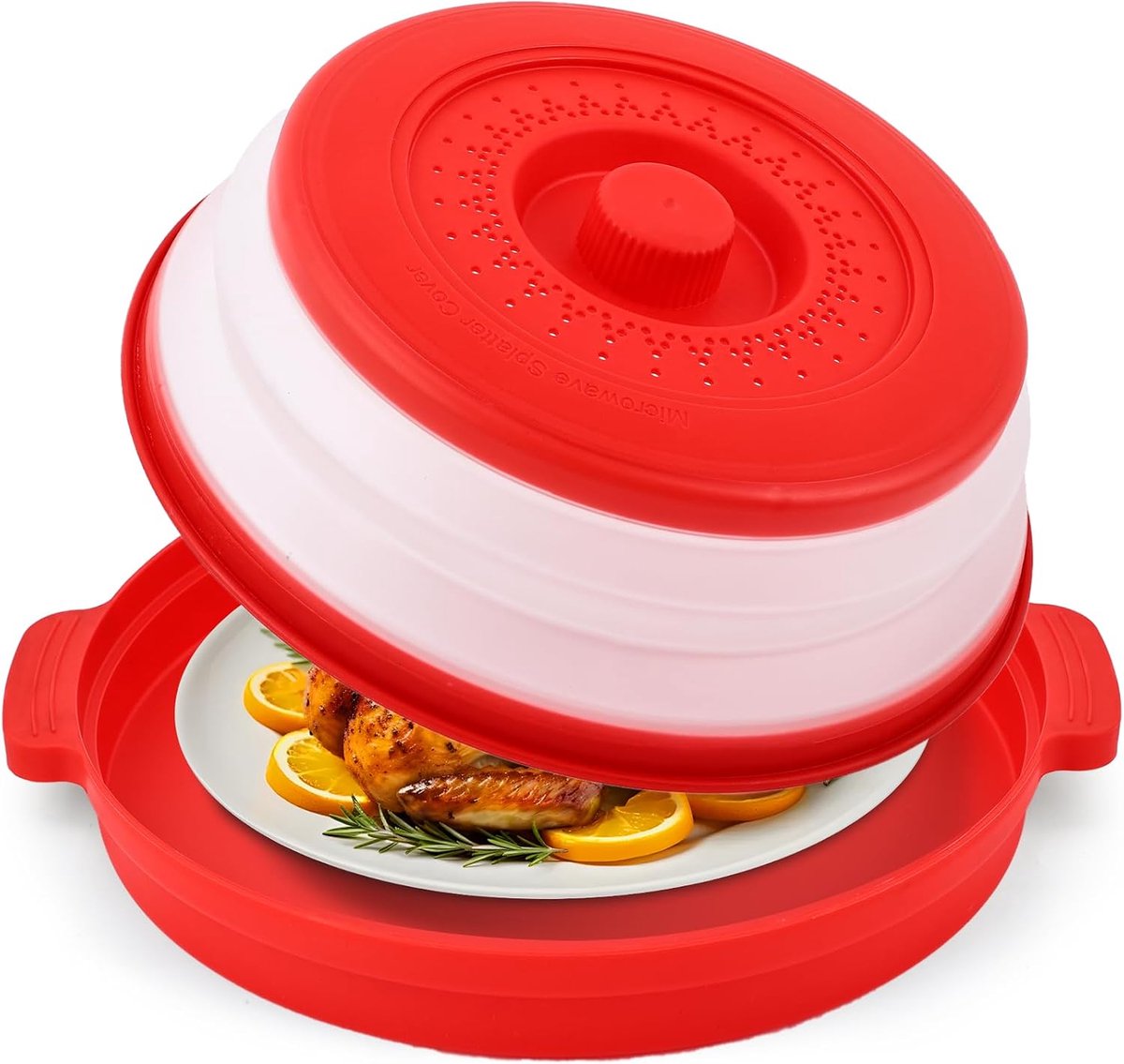 Voedingsmiddelen magnetron verwarmingsdeksel met anti-heetplaat - opvouwbare beschermende deksel - voorkomen brandwonden - noodzakelijke gadgets voor het eten - rood - 30cm