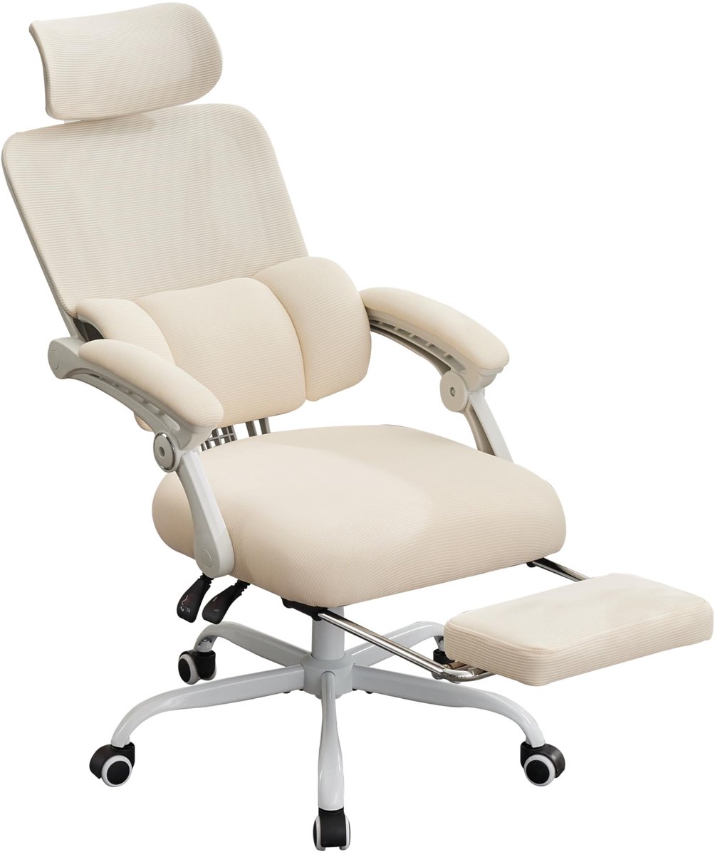 UEV Ergonomische Bureaustoel met Voetsteun, Bureaustoel voor Thuis, Beige