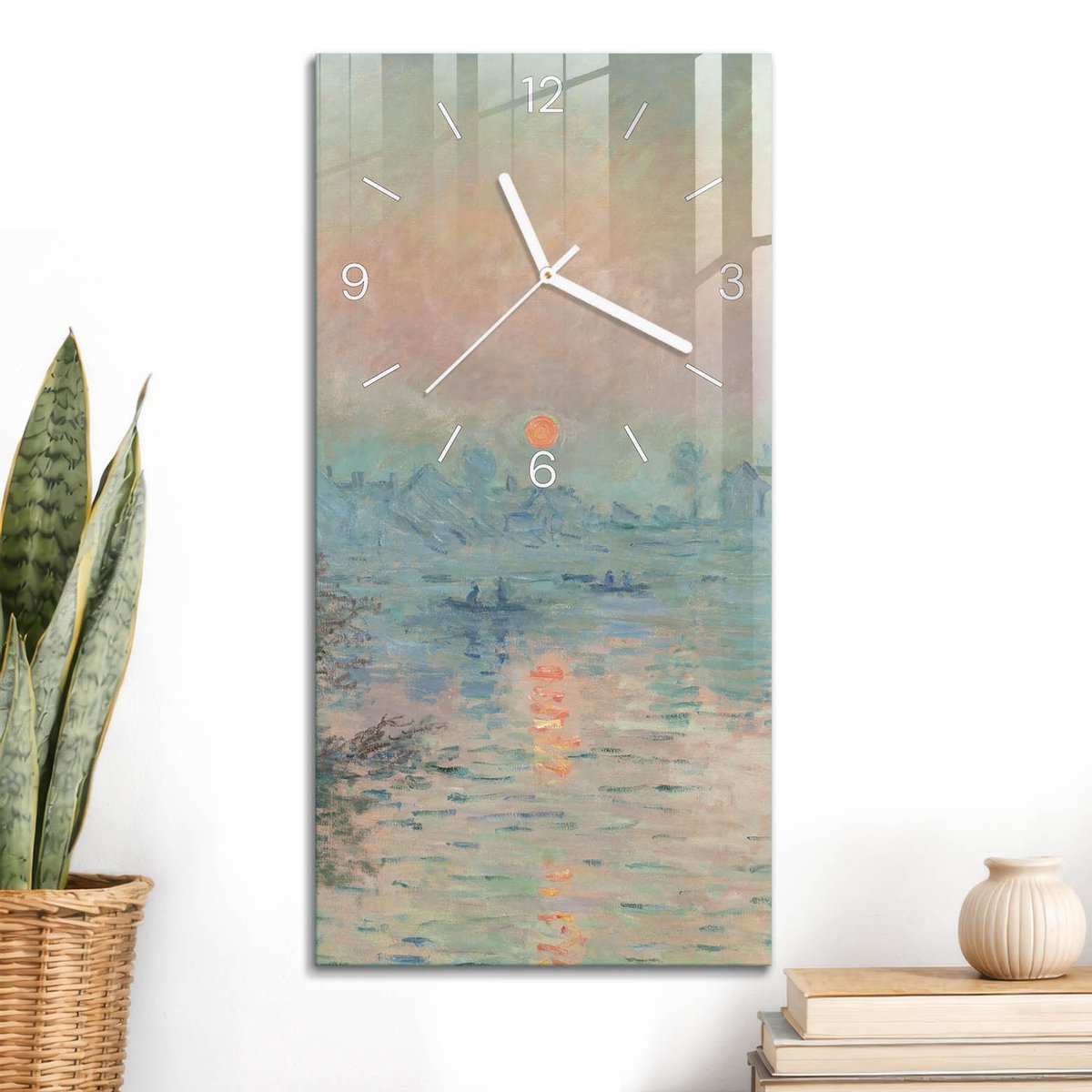 ArtPrintCave Roze Glazen Klok - 30x60 cm - Rechthoekige Wandklok - Impressionistisch Landschap Unieke Klok - Kunst Stille Wandklok - Witte Klokwijzers