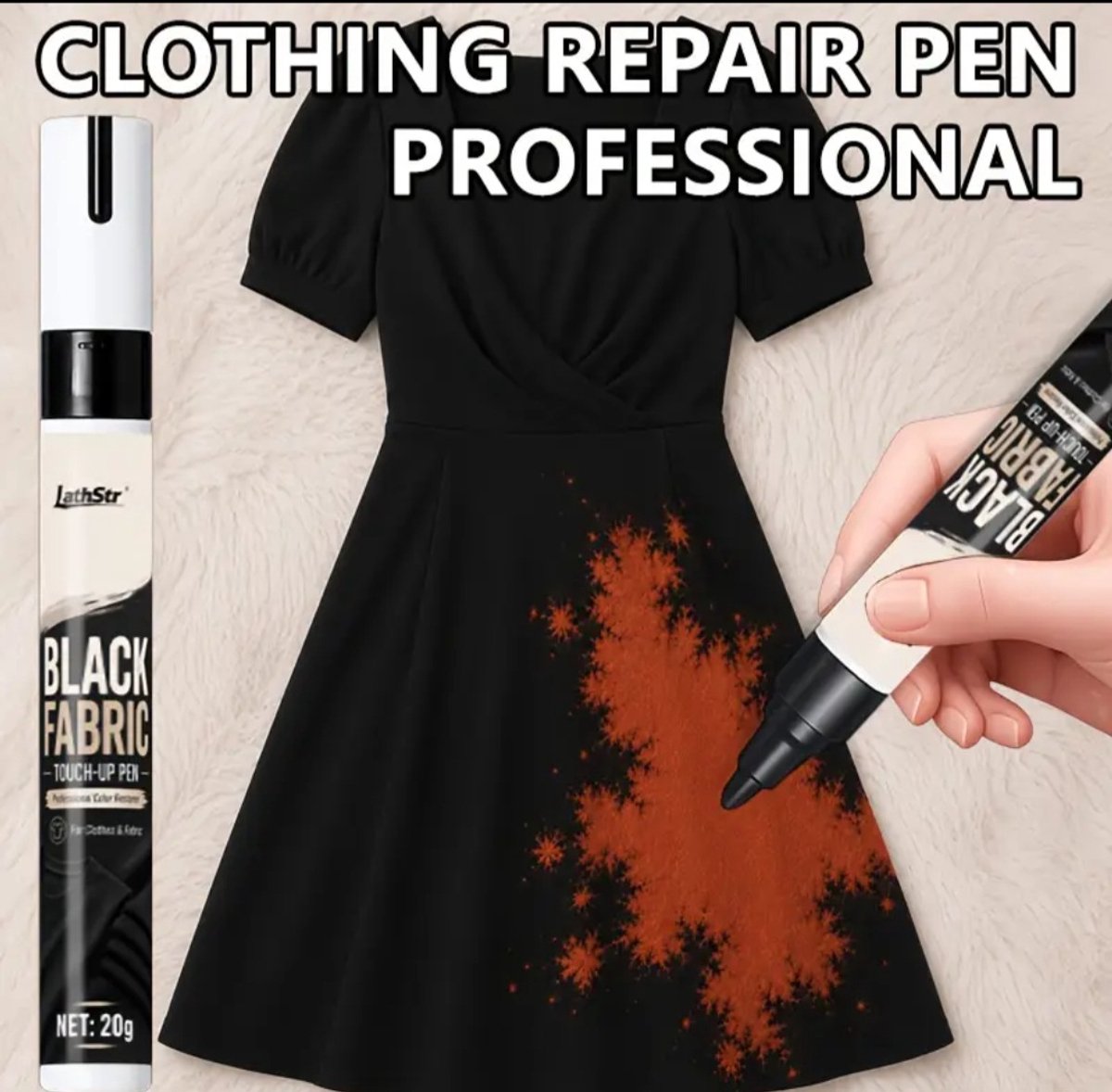 Zwarte Kleding Reparatiestift Textielstift Stift – Corrigeert Chloorvlekken, Verkleuring & Slijtage – Sneldrogend