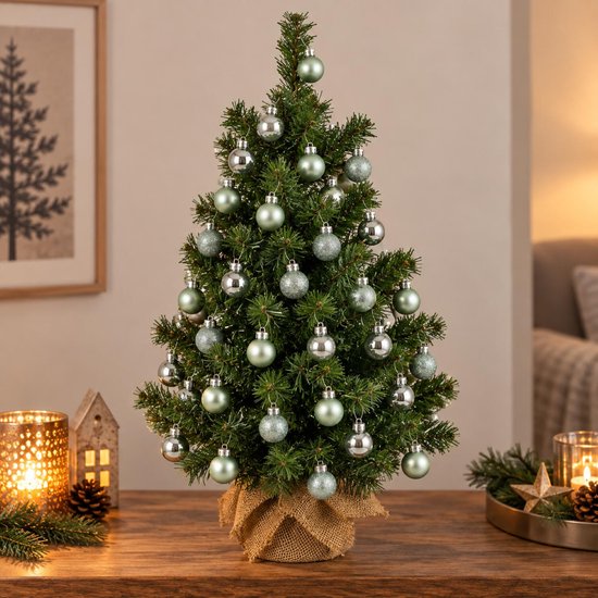 Mini kerstboom 75 cm - 40x mintgroene kerstballen - 81 takken - kunstkerstboom
