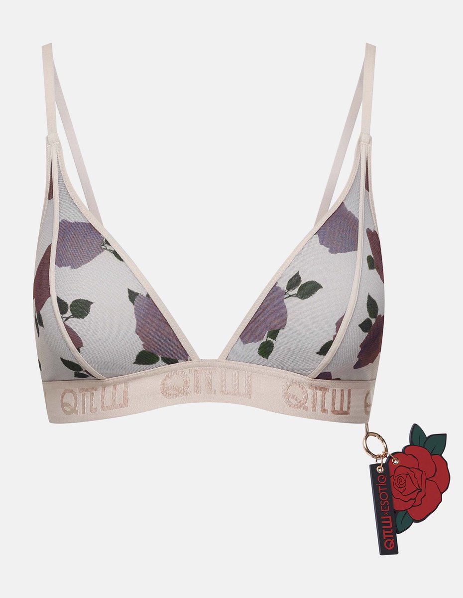 ESOTIQ Romantica - Zachte beha - Lichtroze - Bloemenpatroon - Driehoekige cups