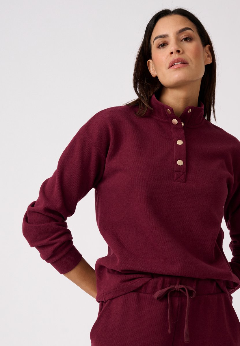 Damart - Sweatshirt met opstaande kraag, knopen, rib 1x1 - Dames - Rood - L
