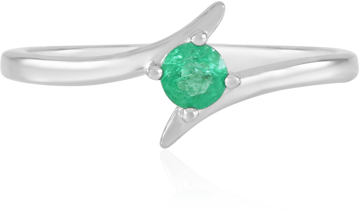 Cavill - Ronde Colombiaanse Smaragd Ring 0,213 ct - 925 Sterling Zilver met Platina Afwerking - Stijlvolle Unisex Sieraden - Elegante Groene Edelsteen