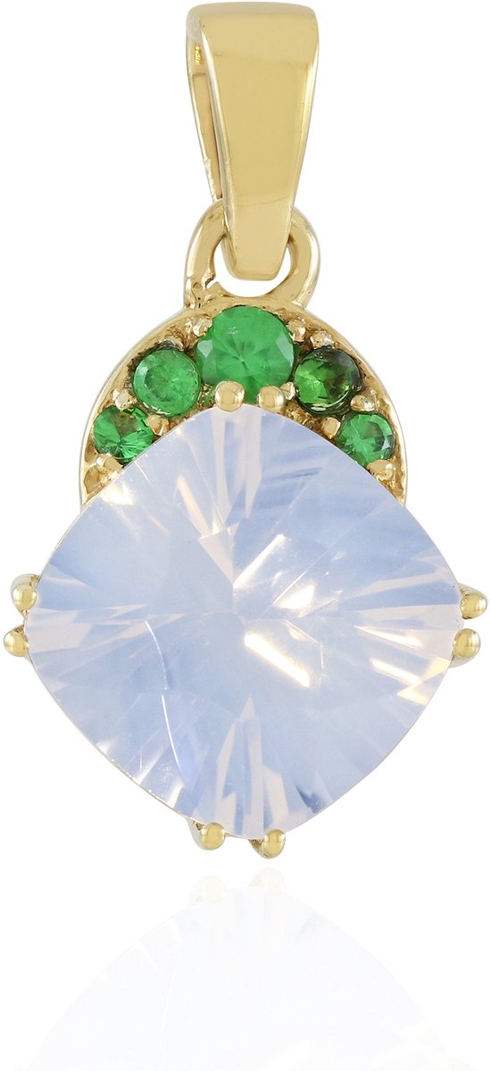 Cavill - Elegante 925 Verguld Zilveren Hanger met 3,21 ct Maanblauwe Kwarts Antiek Kussen en Keniaanse Tsavoriet Rondgeslepen Sieraden