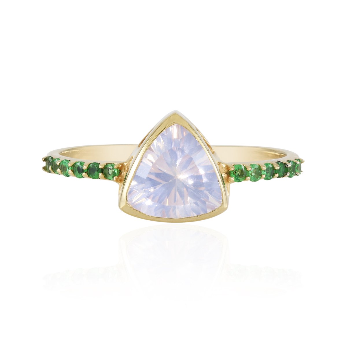 Cavill - Zilveren Ring met 1,416 Ct Triljant Maantblauwe Kwarts & 0,201 Ct Tsavoriet Pavé - Elegante Braziliaanse Edelsteenring - Modern Design