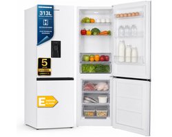 Heinner HC-HM313WDE++ Koel-vriescombinatie met Waterdispenser – 313 L – Energieklasse E – Instelbare Thermostaat – LED-verlichting – Omkeerbare Deur – Wit – 5 Jaar Garantie