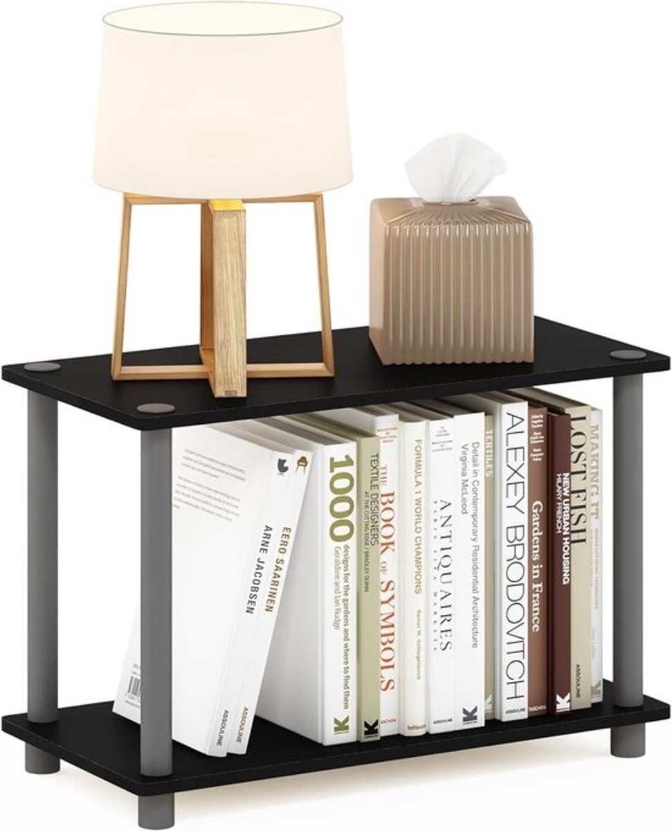 Moderne 2-Tier No Tools Bijzettafel in Zwart/Grijs