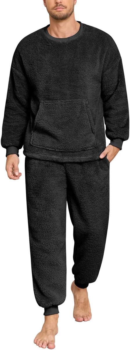 heekpek Pyjama voor heren, wollige winterpyjama, warme pyjamaset