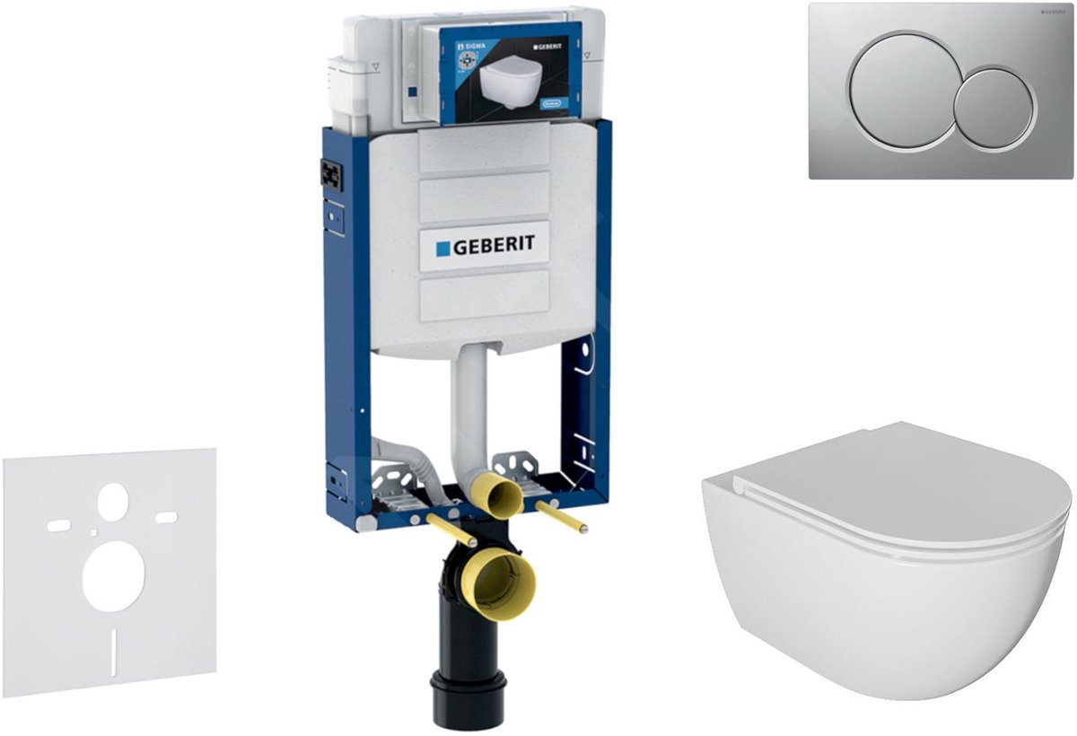 Voorwand montageset, Oudee toilet en softclose zitting, Sigma01 bedieningsplaat, gelakt mat chroom