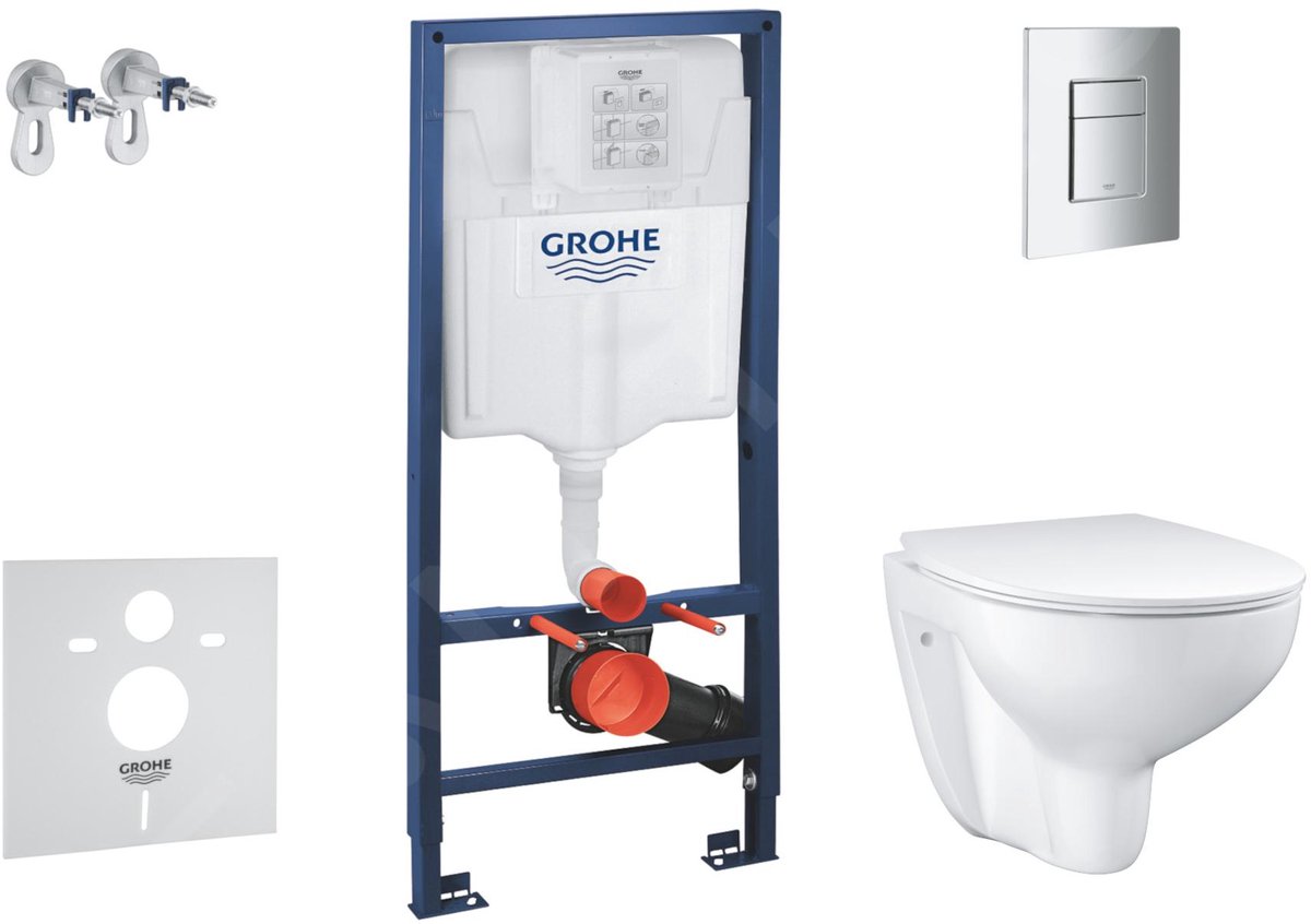 Voorwand montageset, toilet en Slim toiletzitting Bau Ceramic, softclose, Even bedieningsplaat, chroom