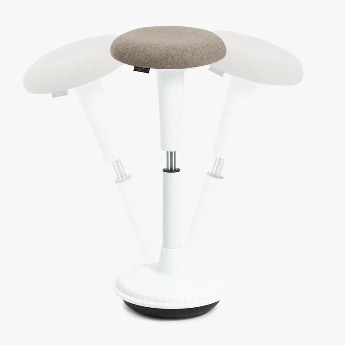 Wobblez® Spine Wiebelkruk - Ergonomische bureaukruk - hoogte 65-85 cm voor Staand werken - wit frame pebble zitting