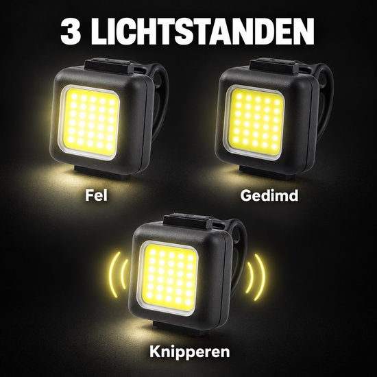 Cloudy LED Fietslamp Voor – 150 Lumen – USB-C Oplaadbaar – 3 Lichtstanden – IPX5 Waterbestendig – Zwart — afbeelding 5