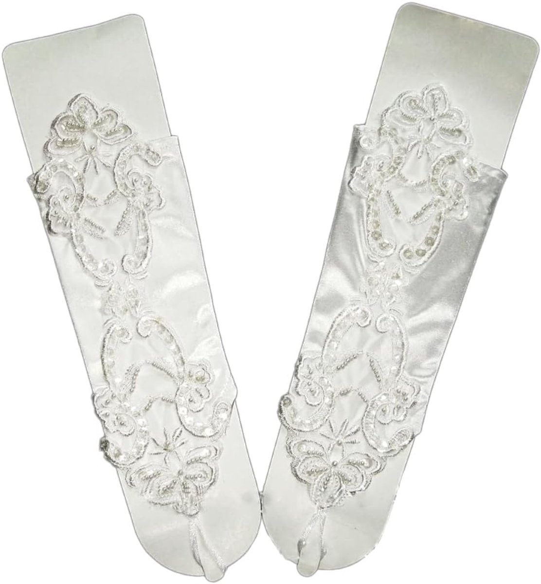 Handschoenen voor dames, elegante kanten satijnen handschoenen met pailletten, bruidshandschoenen, operahandschoenen, voor Halloween, banket, feest, bruiloft, eindexamenbal