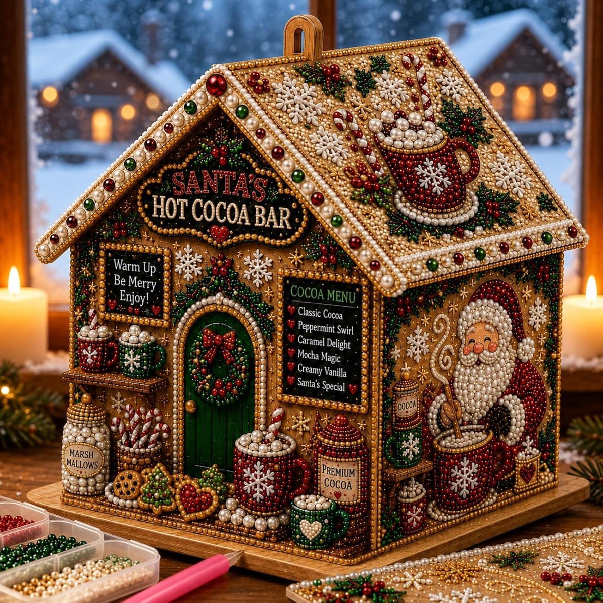 3D Houten Kersthuis Diamantschilderset - DIY Diamond Painting - kerstboom ornament - Knutselpakket - kerstdecoratie - Kerst - Kerstcadeaus - Voor kerstboom, schoorsteenmantel en andere kerstdecoraties - Houtkleur