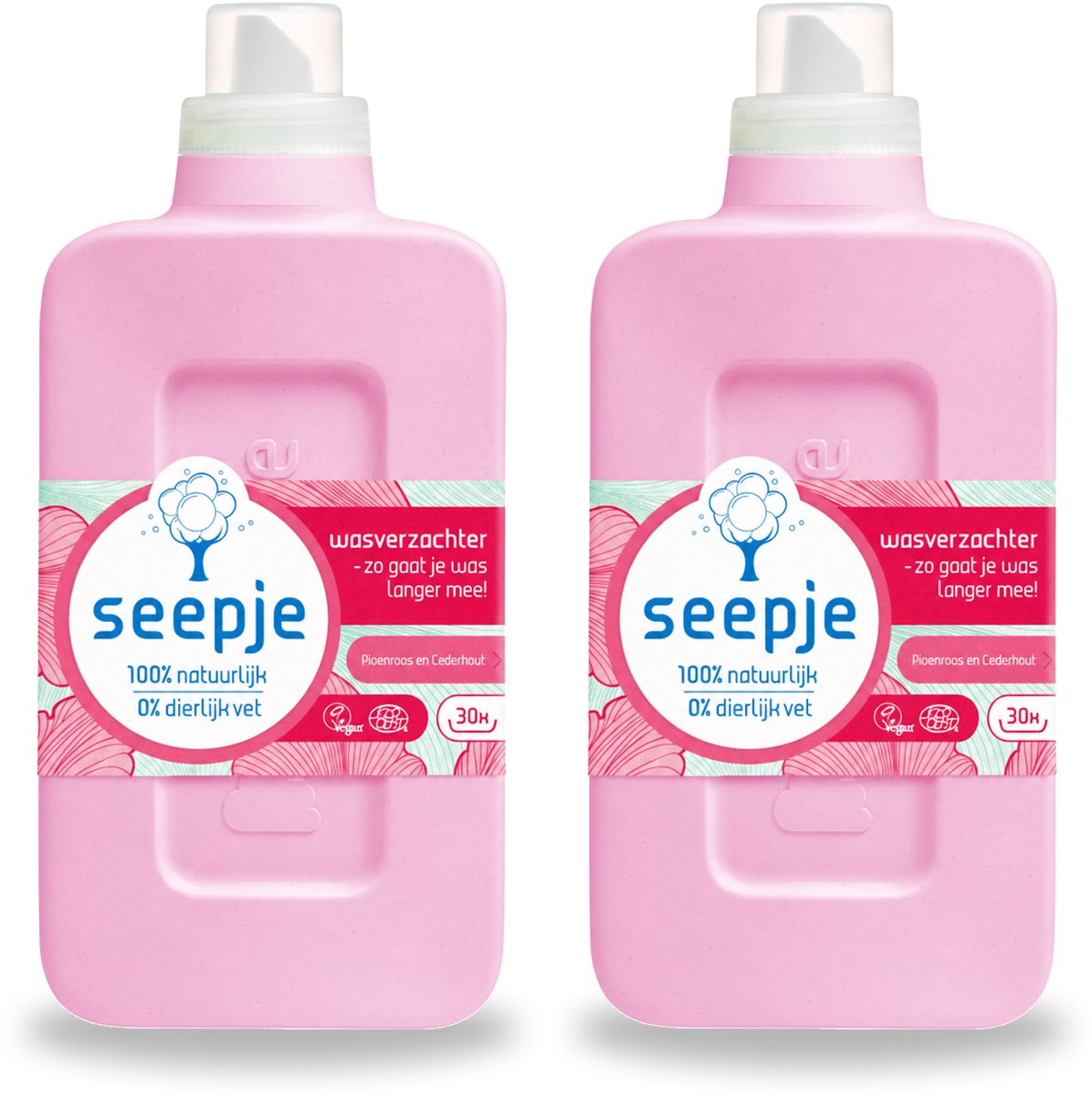 2 x Seepje - Wasverzachter - Geurige Verzorging - Pioenroos en Cederhout - 30 Wasbeurten - 750 ml - Voordeelverpakking - 2 stuks