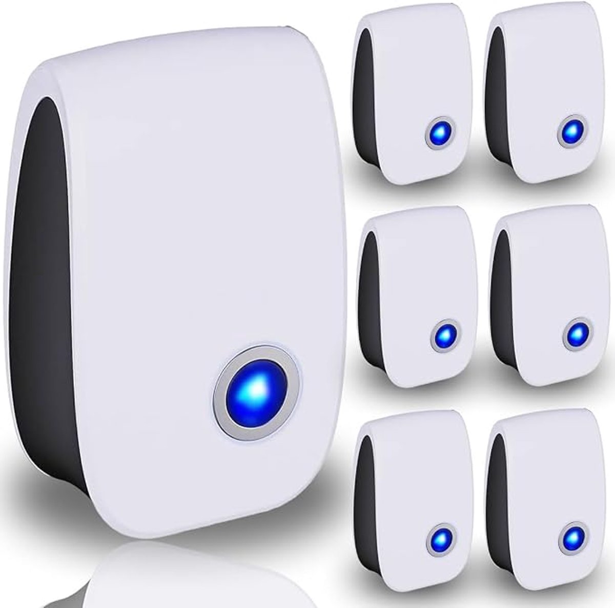 Deze ultrasone insectenverdelger voor binnenshuis verdrijft knaagdieren, muggen, kakkerlakken en andere insecten. Veilig voor mensen en geschikt voor woningen, kantoren en hotels (verpakking van 6 stuks).