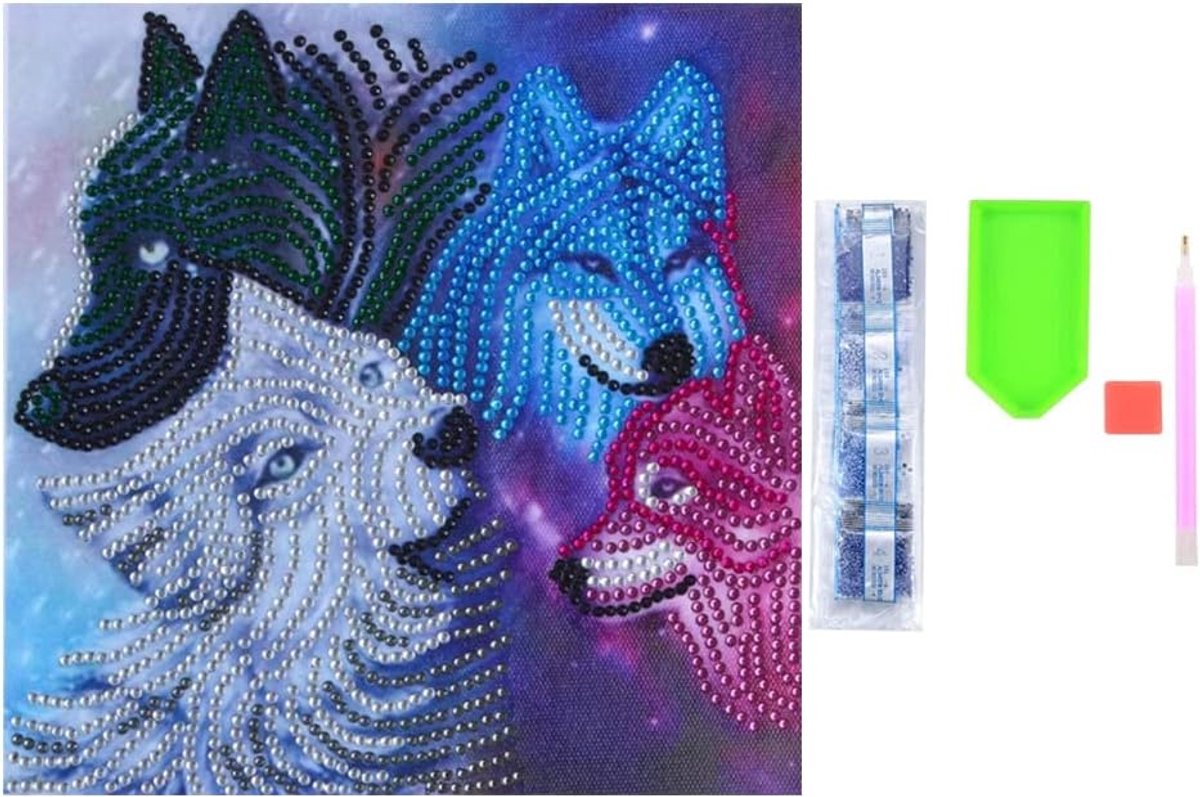 Painting DIY 5D speciale vorm Rhinestones, ABEUTY kleurrijke dier Wolfs, gedeeltelijke boor Crystal Diamond Art Kits