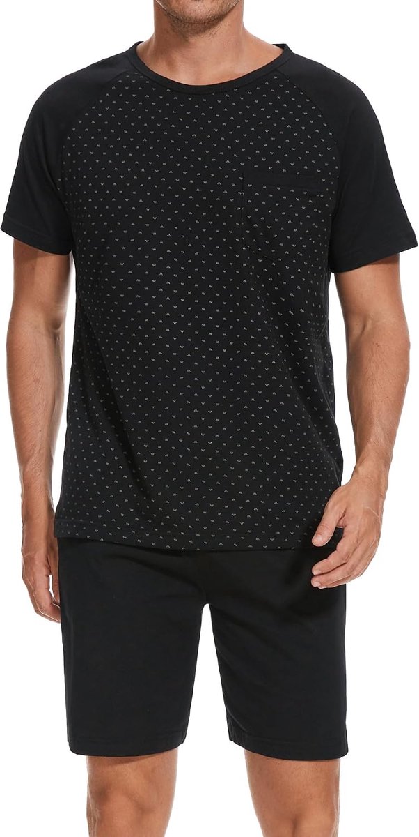 Kort, katoen, ronde hals, pyjamaset, nachtkleding, zomer, shorty, nachtkleding
