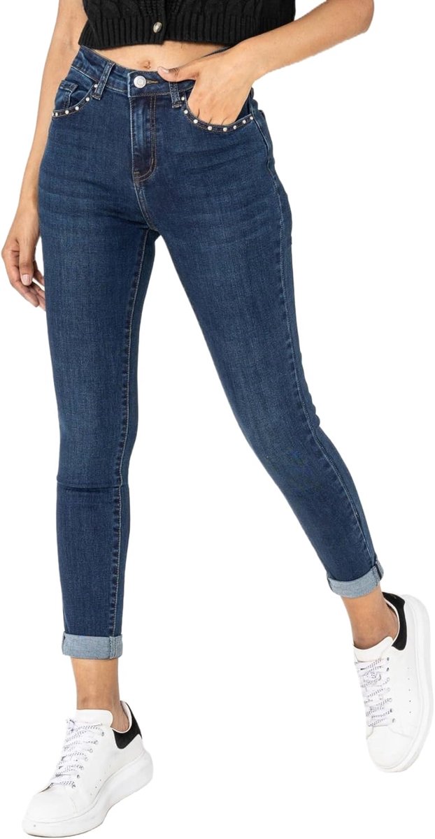 Jeans voor dames, met klinknageldetails, slim fit, stretch, jeansbroek, used look