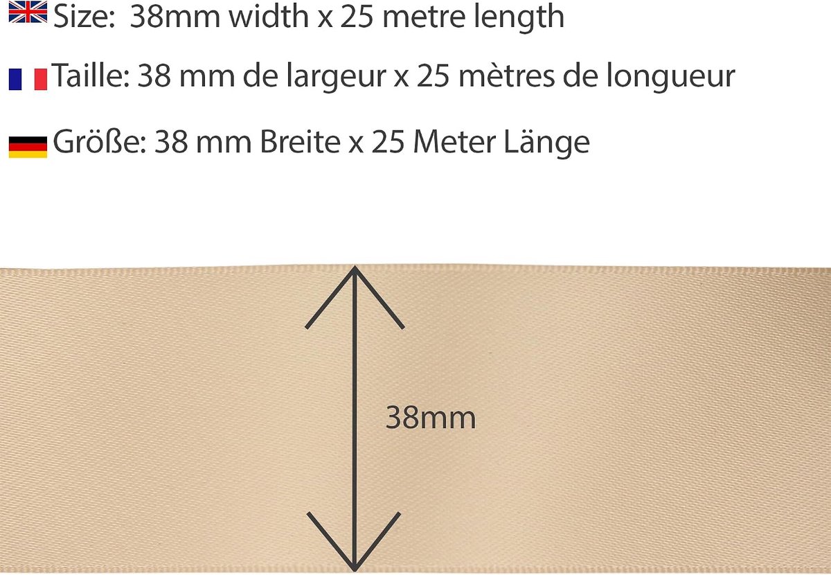 Lint - 100% polyester dubbelzijdig satijnen lint voor bruiloften, cadeauverpakking, bloemstukken, handwerk, taarten, strikken, versieringen, 38 mm x 25 m
