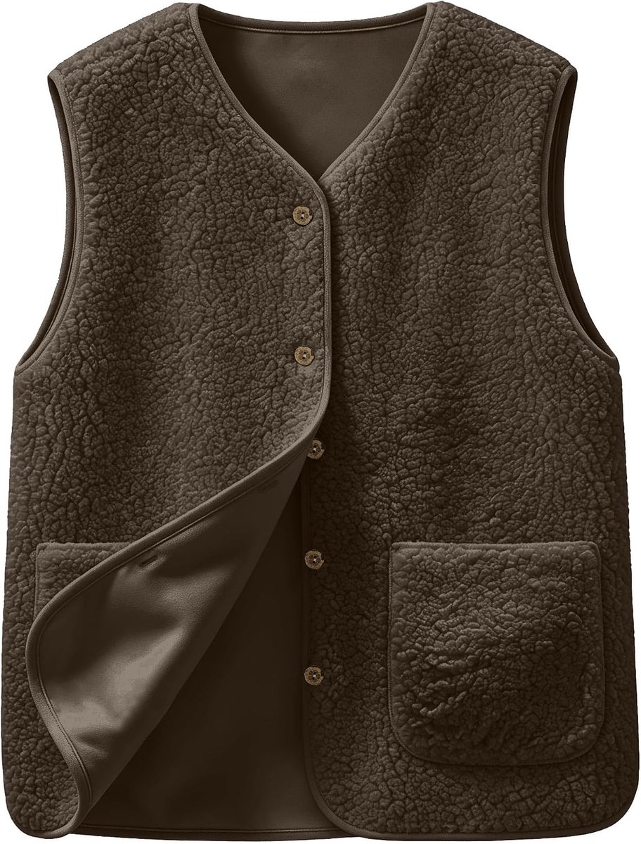 Teddy Fleece Gilet voor Vrouwen UK Pluizig Vest Button Down Vest Tops Lichtgewicht Gezellige Gilets Dames Body Warmer Mouwloze Jas met Zakken voor Hardlopen Winter Herfst Bovenkleding